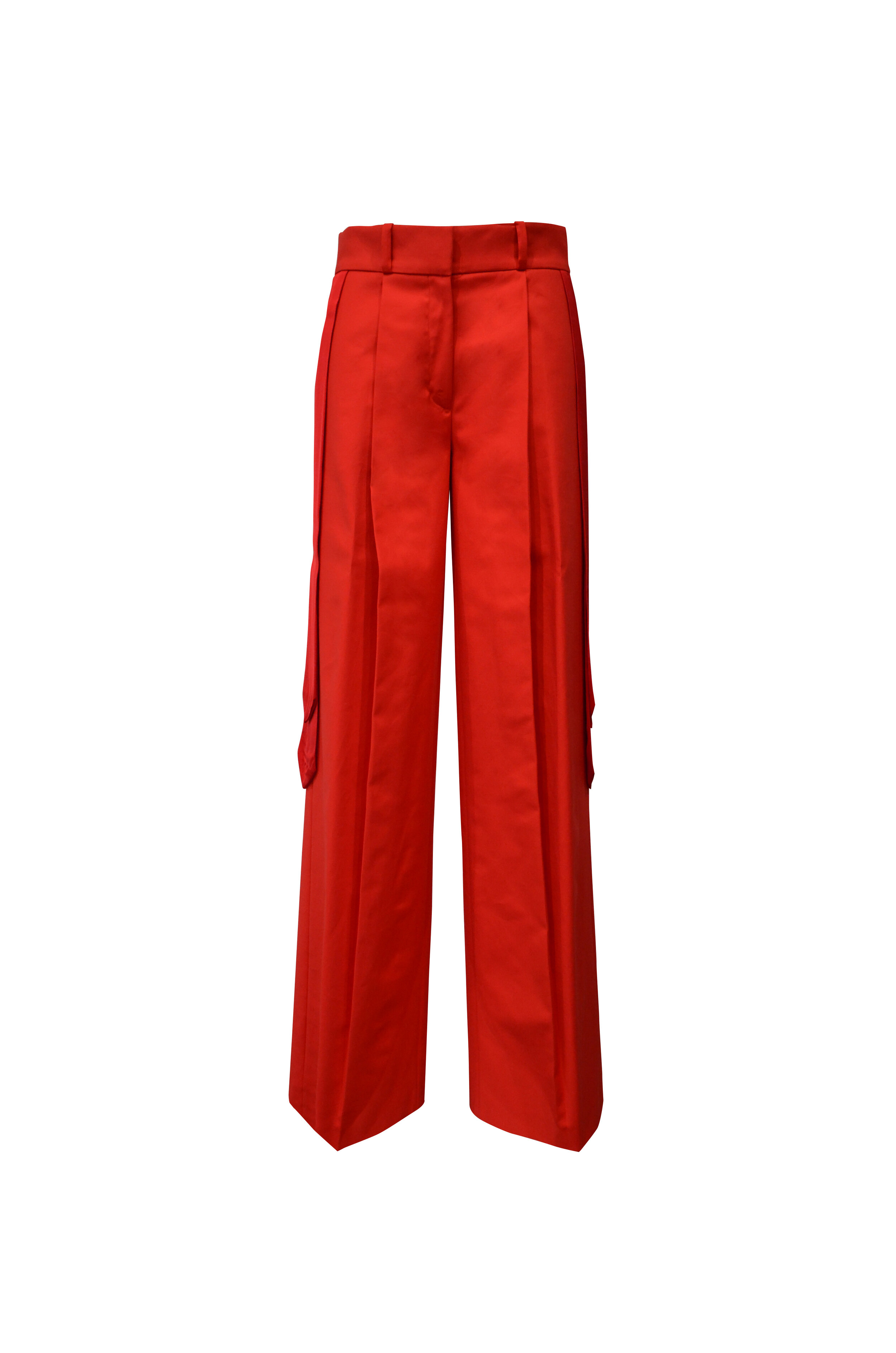 Red Pleated Wide Leg Trousers