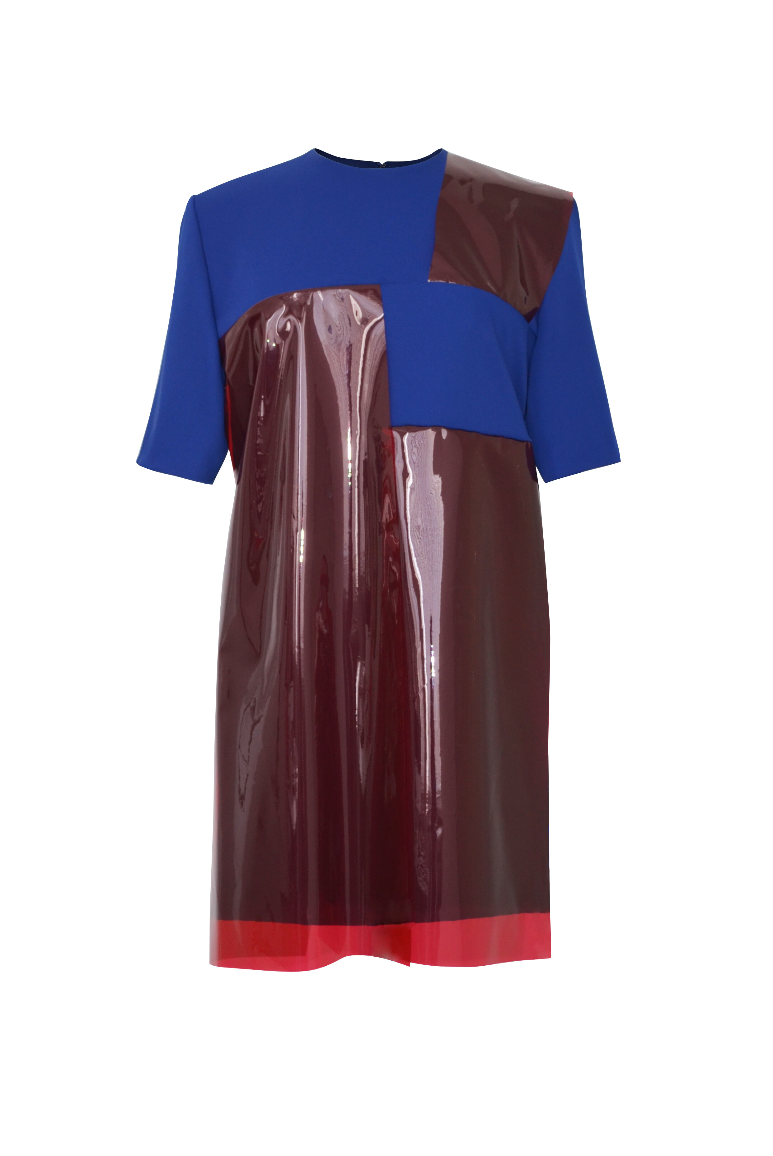 Short Royal Blue Dress with Red Vinyl Details