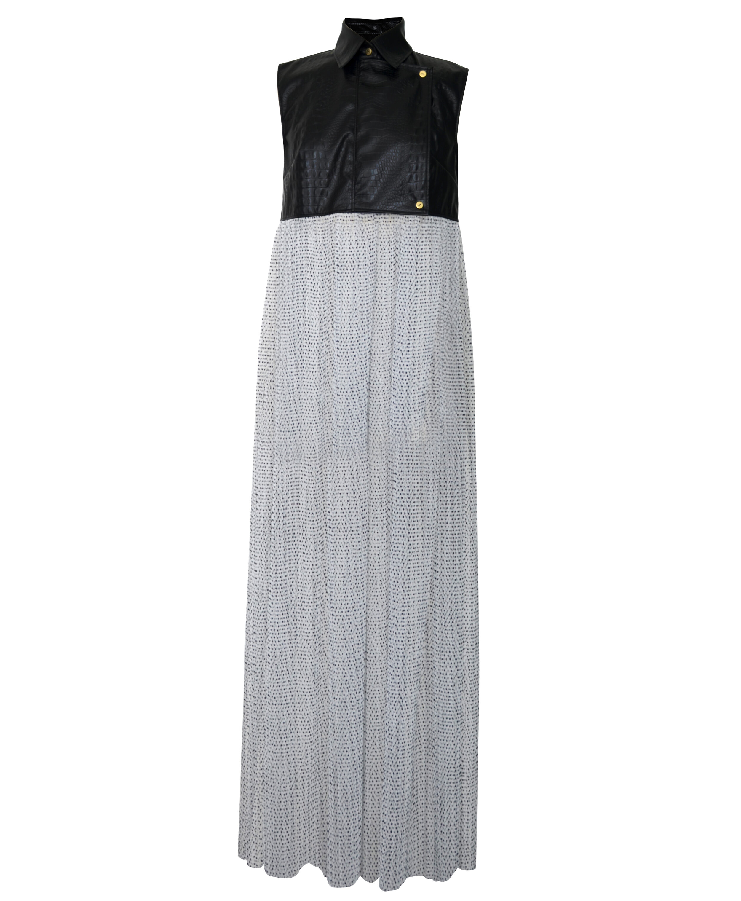 Faux Leather & Tule Polkadot Long Top