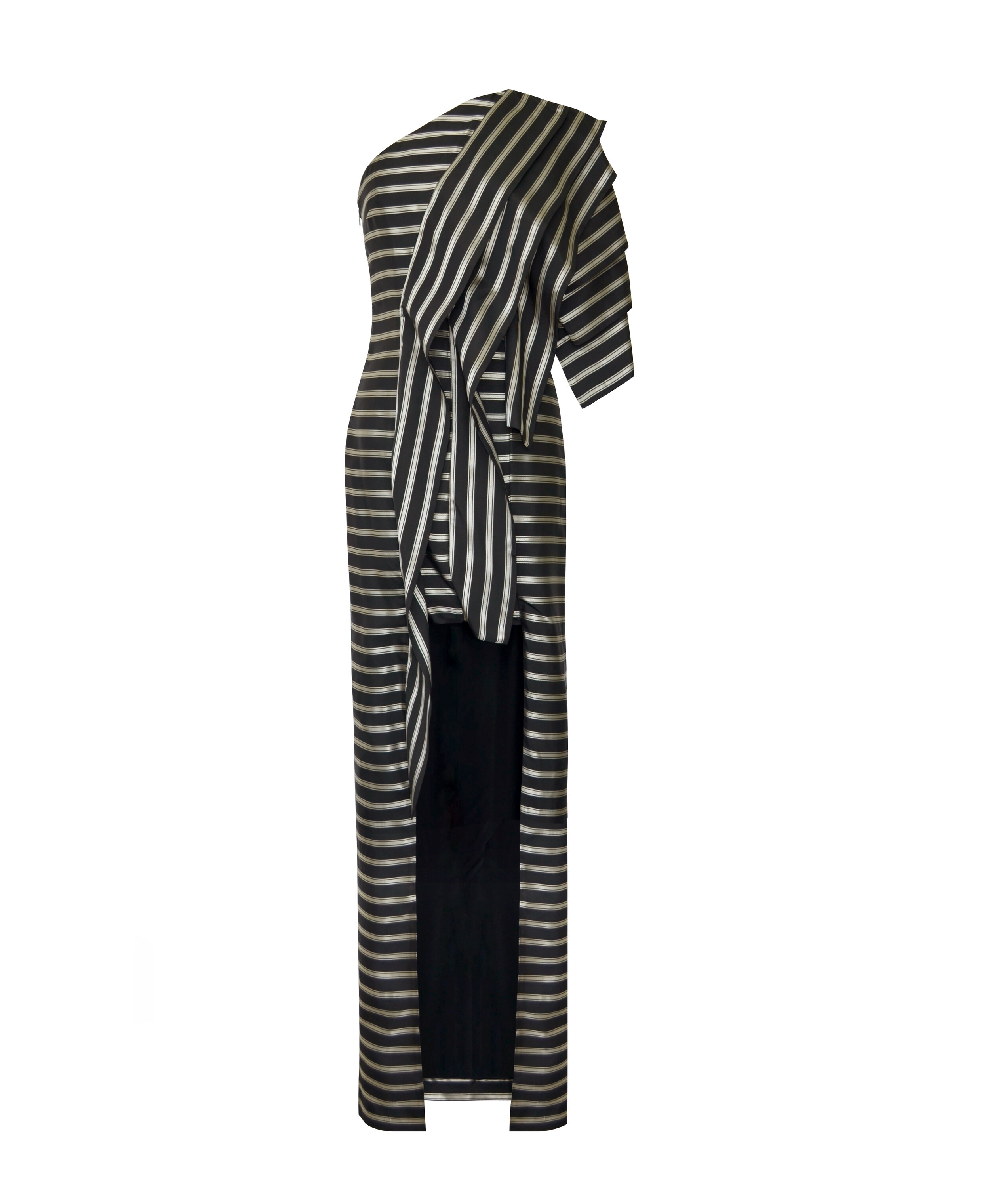 Asymmetric Gold Striped Long Dress
