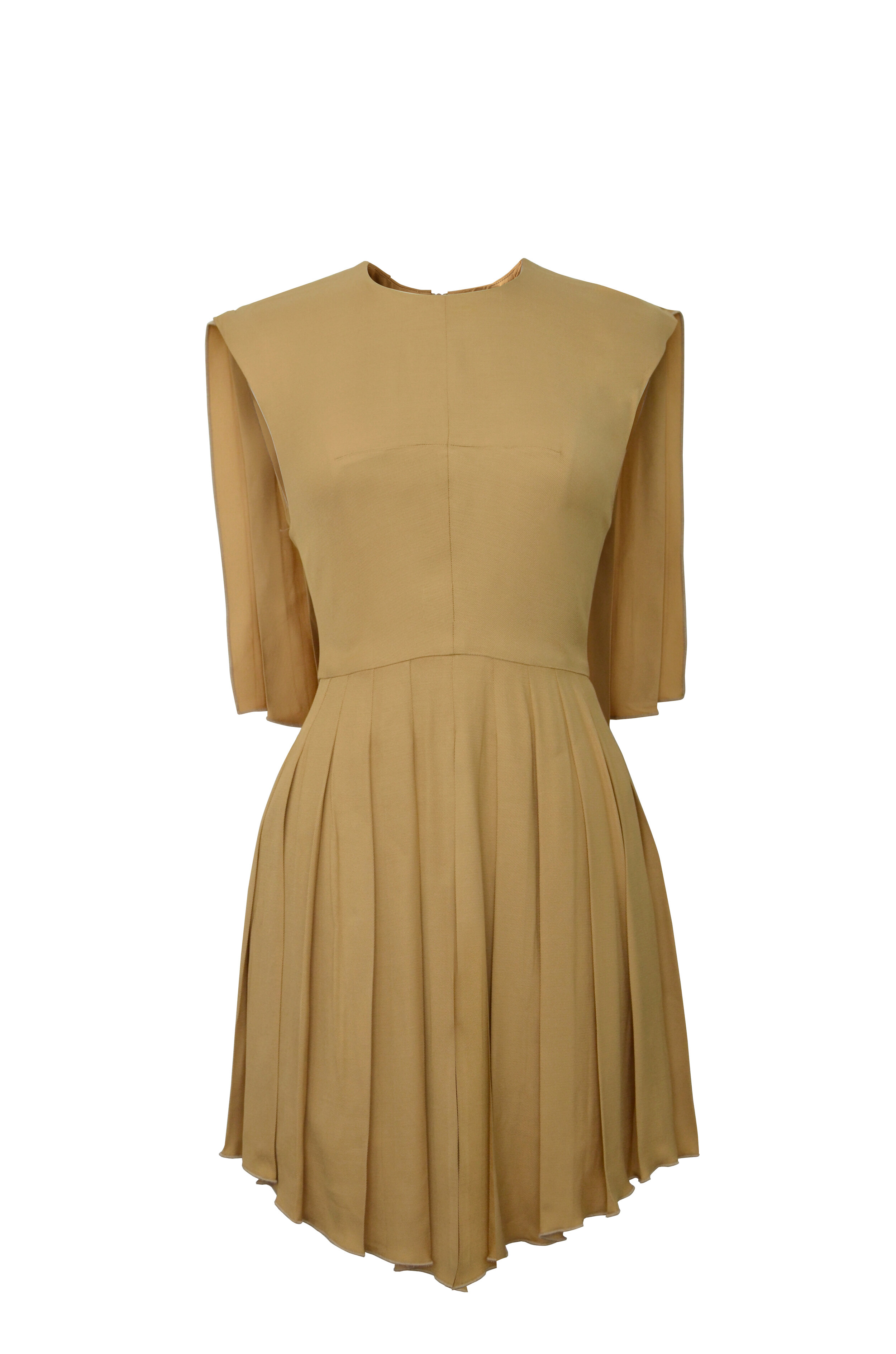 Bege Cape Dress with Pleats