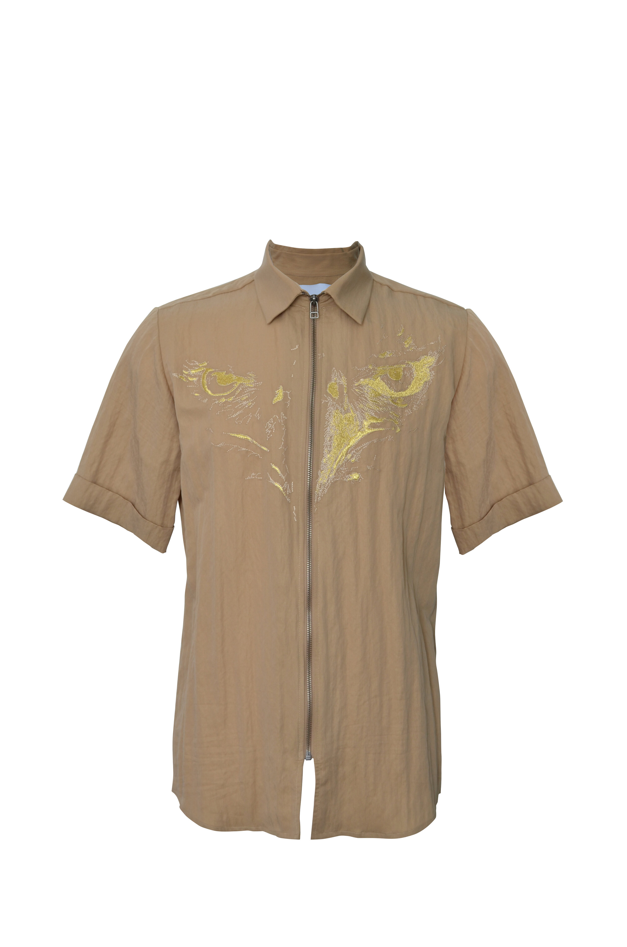 Bege Zipped Shirt with Eagle Embroidery