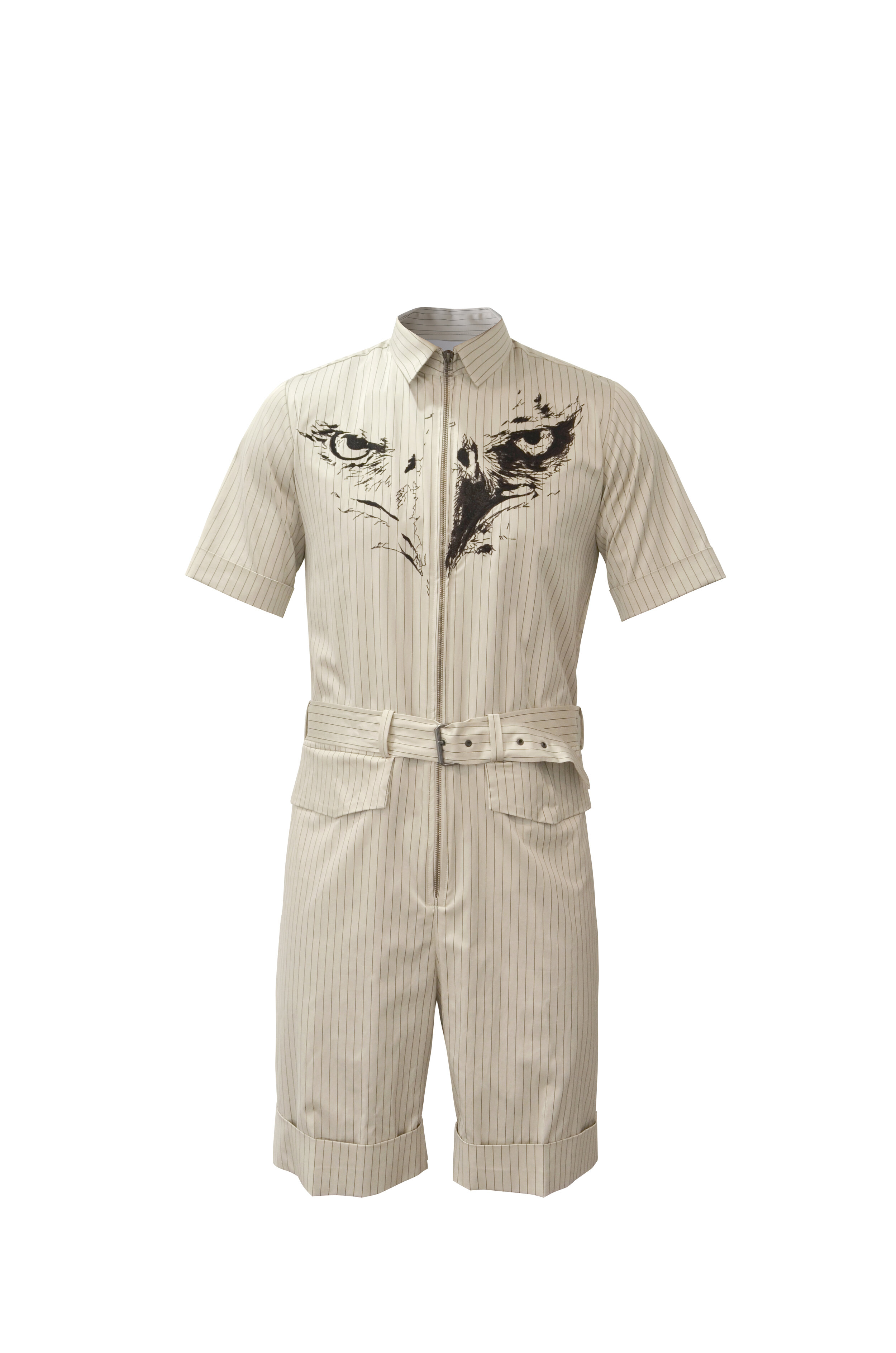 Zipped Striped Man Jumpsuit with Eagle Embroidery