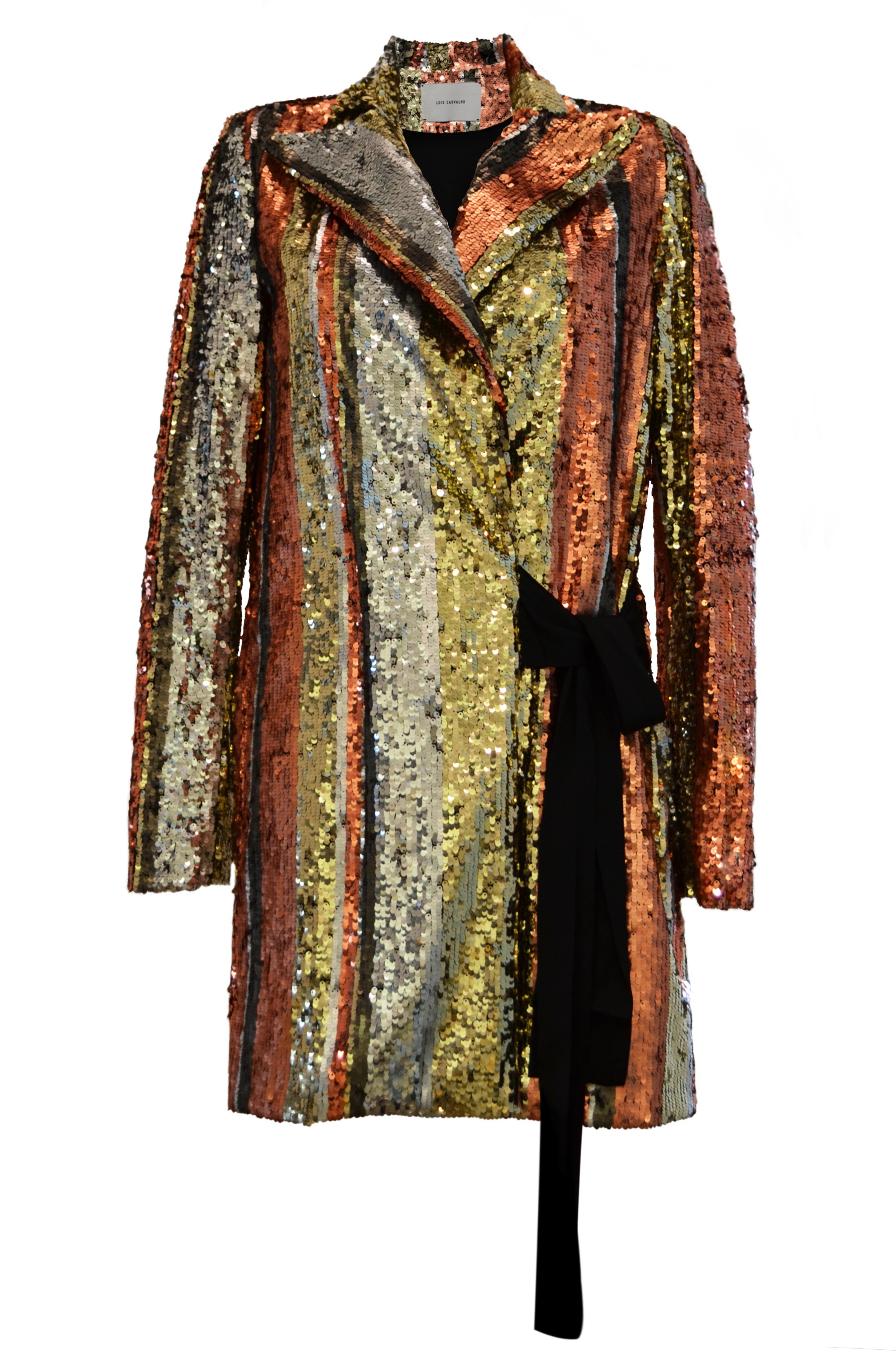 Sequin Striped Straight Blazer with Side Black Bow