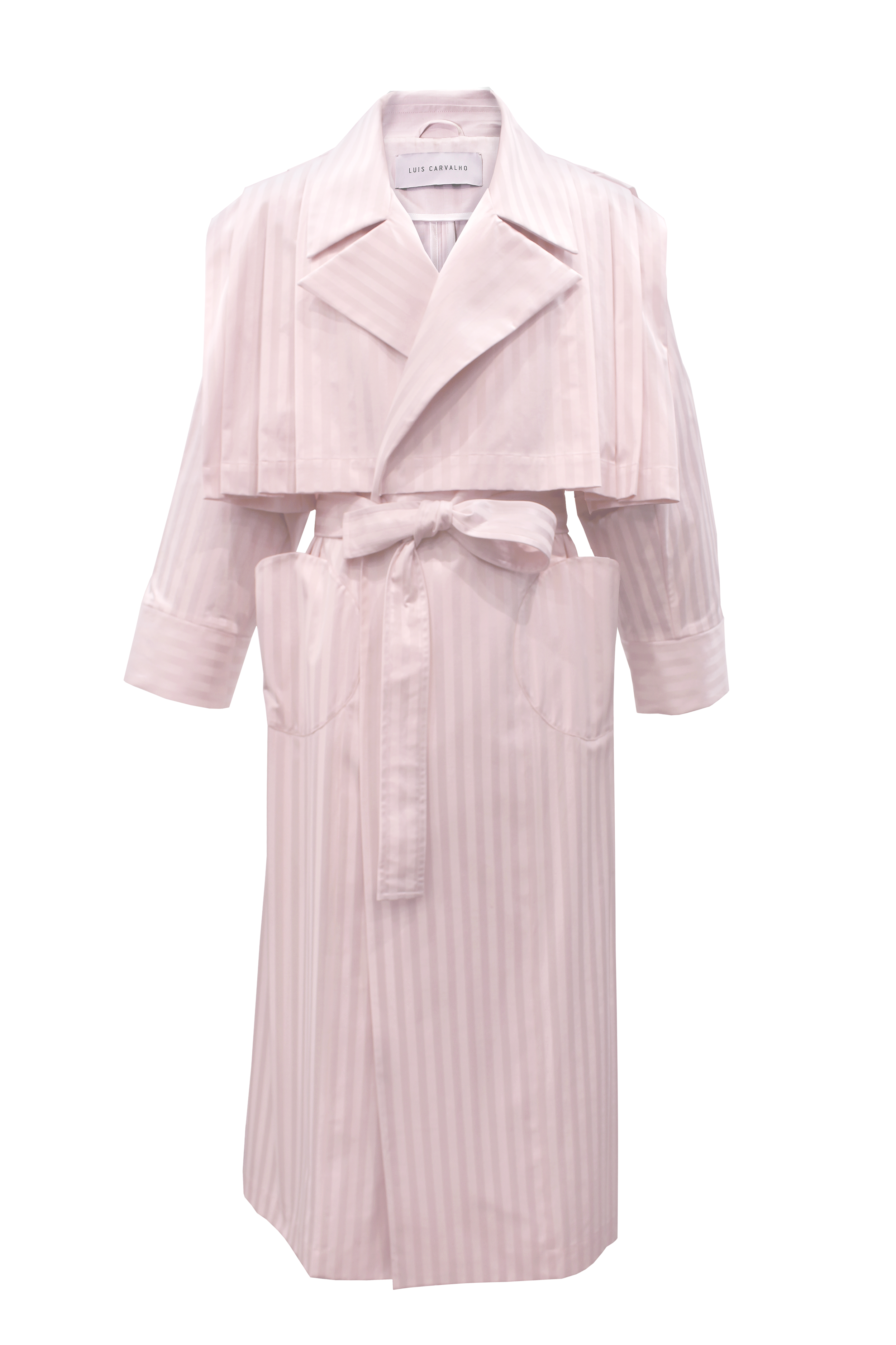 Soft Pink Striped Trench Coat with Belt