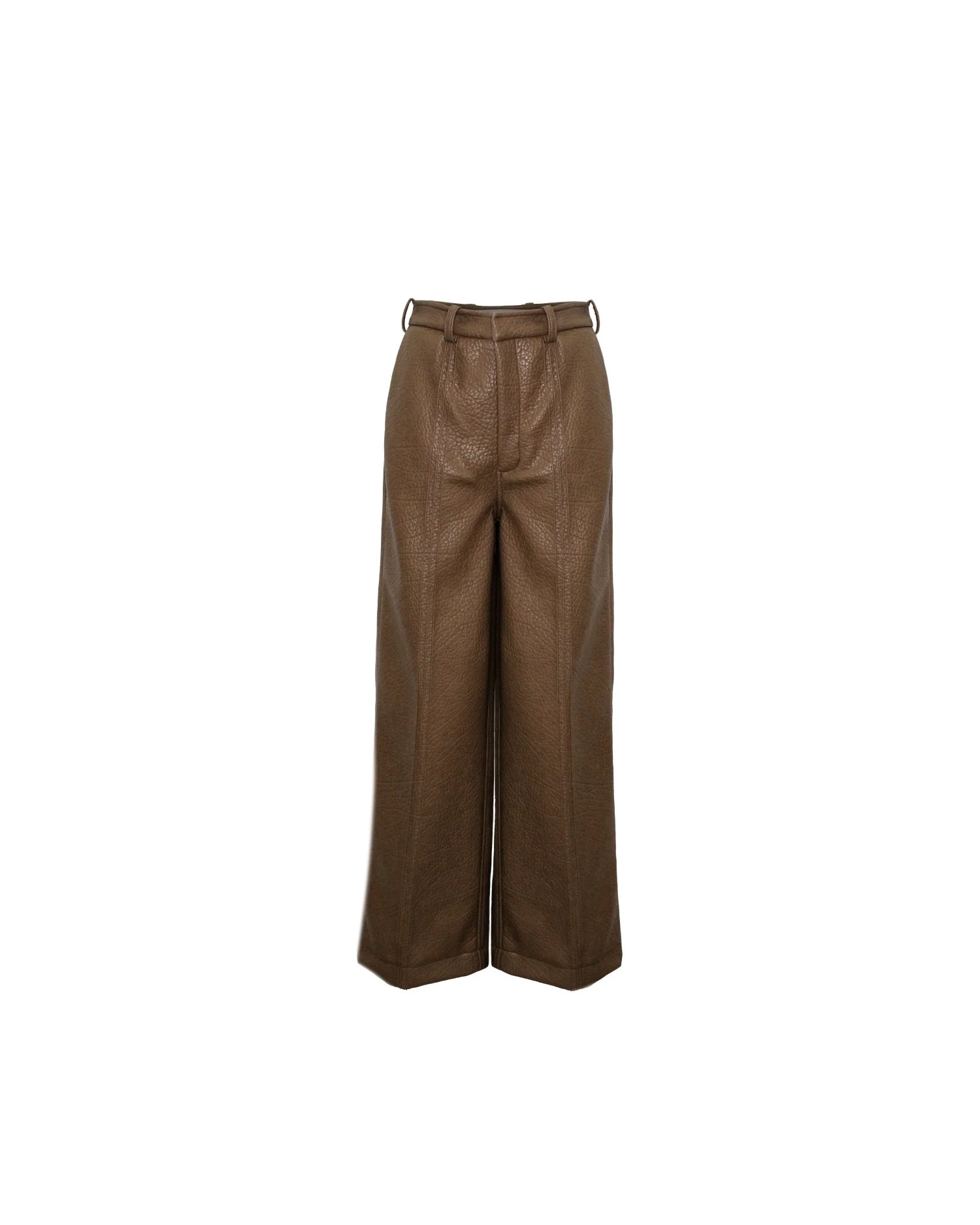 BROWN FAUX LEATHER STRAIGHT LINES TROUSERS