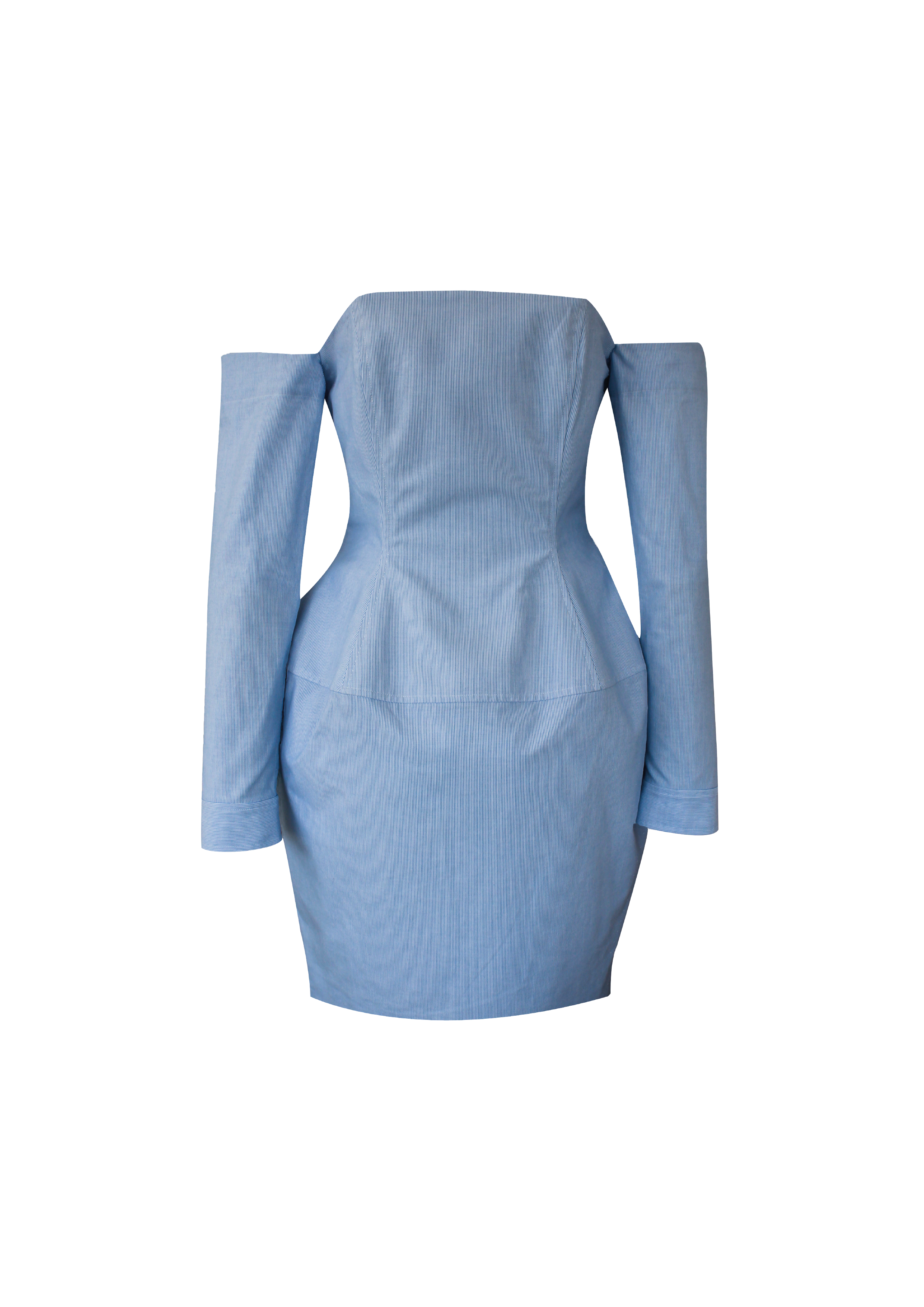 Soft Blue Cut Off Shoulders with Tulip Shaped Skirt Dress