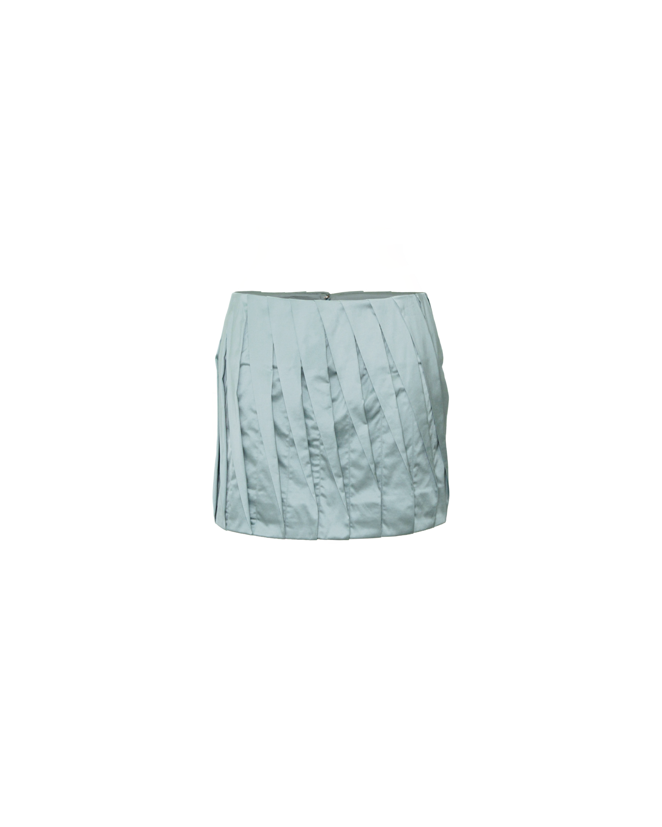 Water Green Twisted Pleats Mini Skirt
