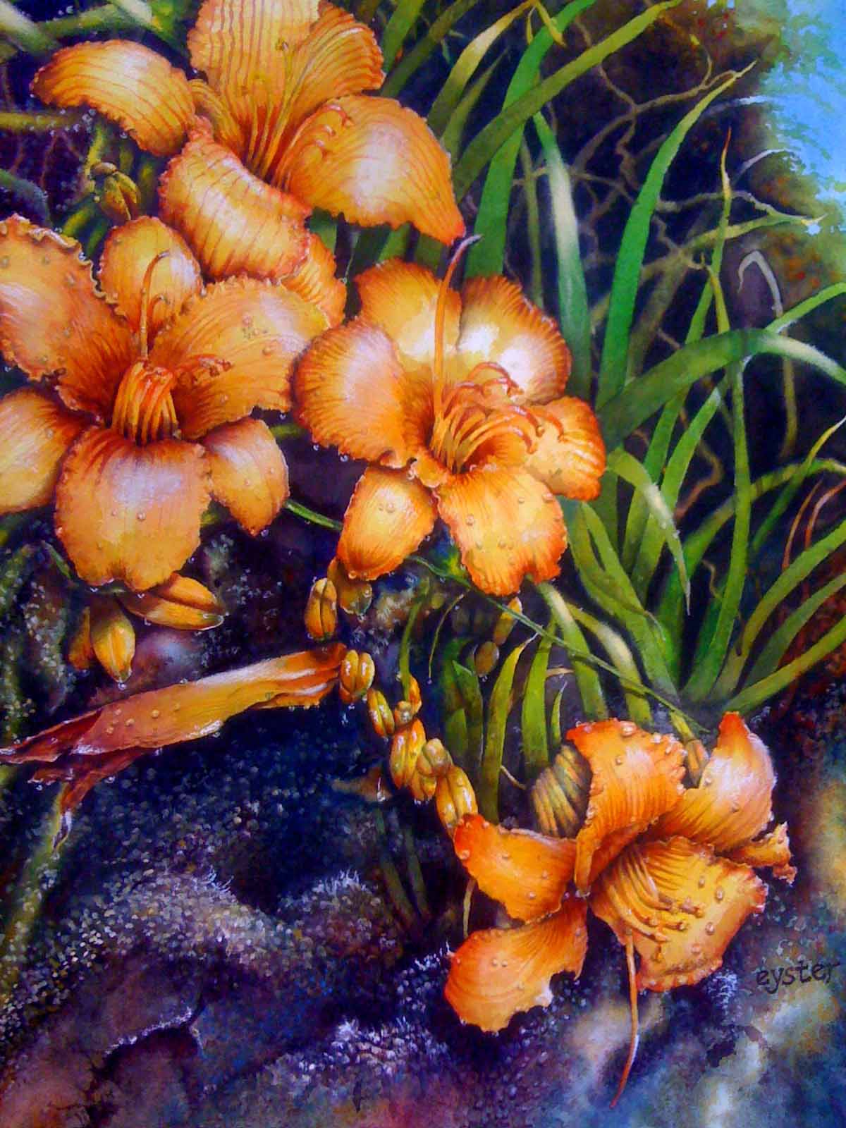 Butterscotch Day Lily ||| Drybrush: 30"H x 22"W