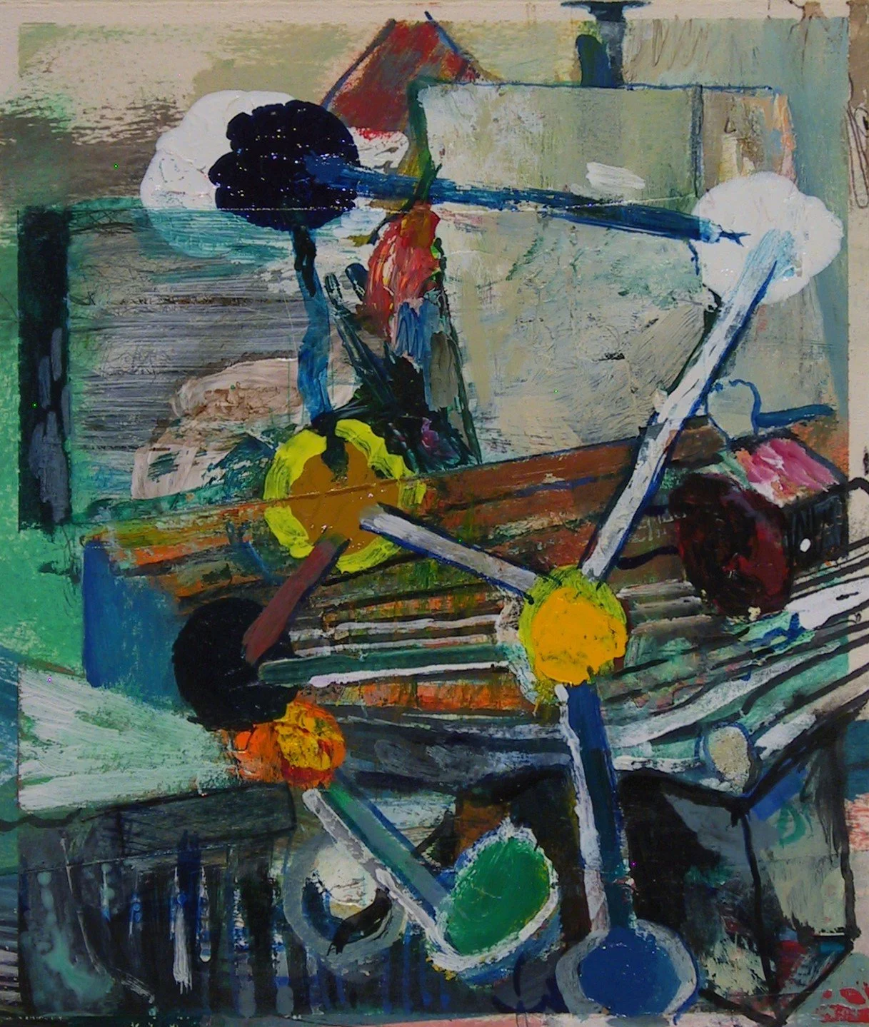 Cheap Theatricals  2025  mixed media on paper  8 1/4" x 7"