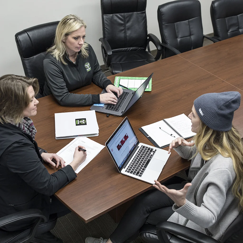 Jo-Anne Ljubicic - Executive Director of OVA (left), Alishia Lidums - Director of Volleyball Operations (top), and Jolande Amoraal - Co-founder of ONE Volleyball (right)