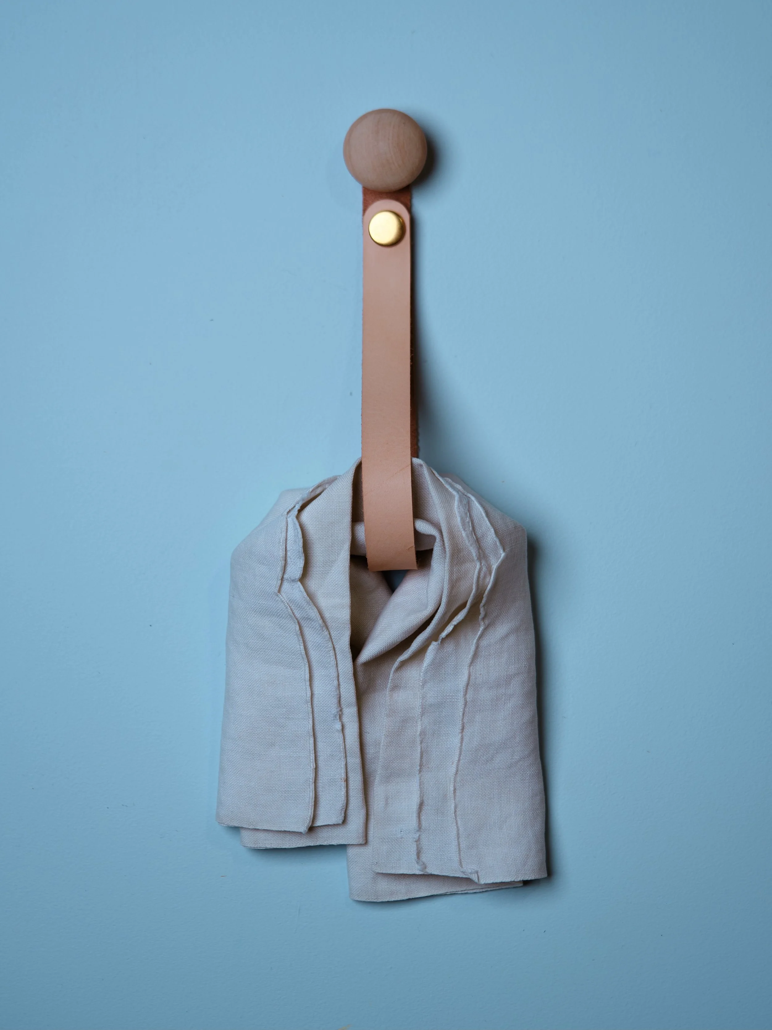 VEGETABLE TANNED LEATHER AND WOOD  STRAP HANGER