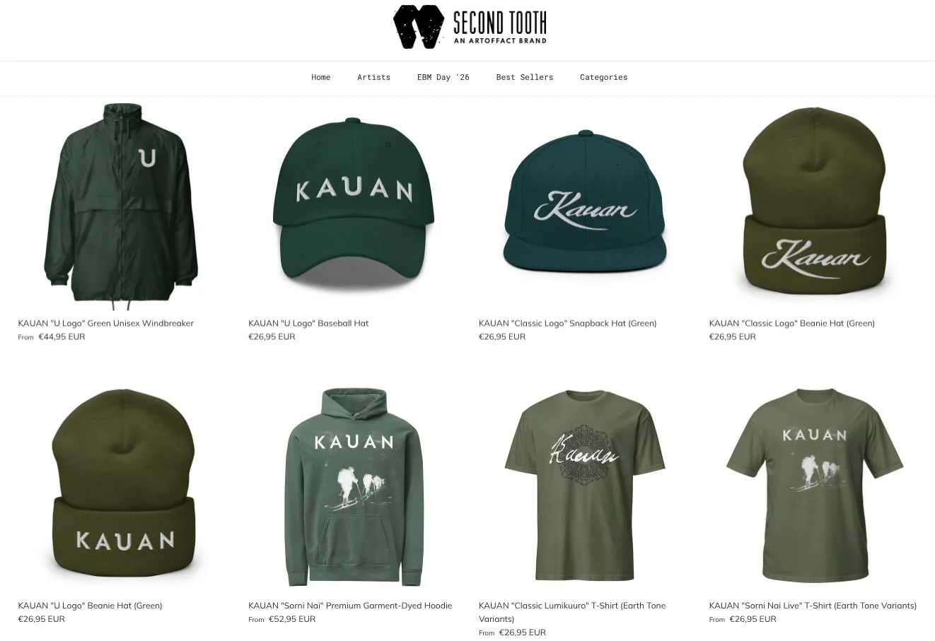 Our friends from @artoffact_records are informing that the new line of green KAUAN merch is now available in their Second Tooth store for a limited time! Link in bio