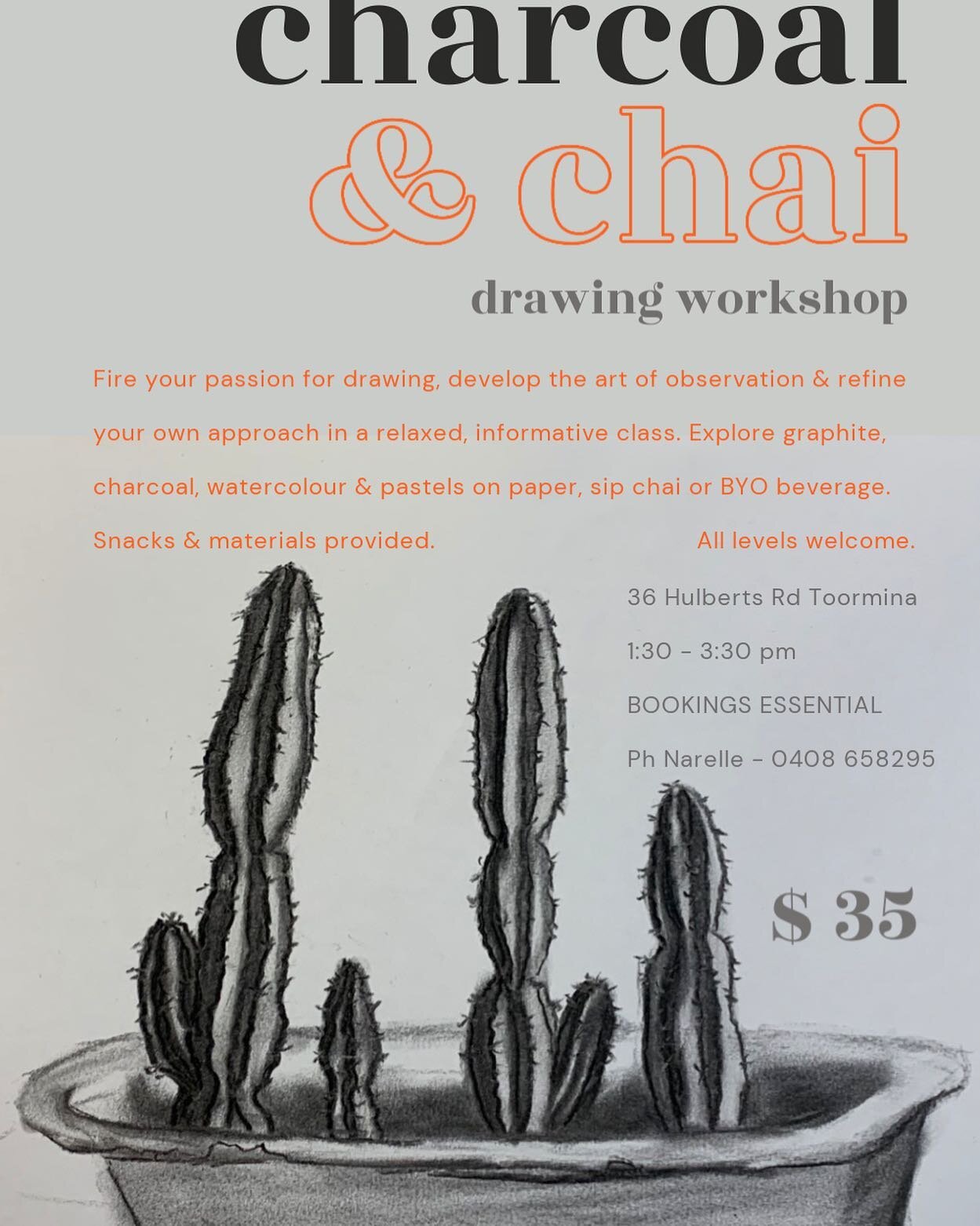 Once a month at the shed.
An afternoon of drawing.
27th August 1:30 - 3:30pm

Each month we will explore a different focus, there will be chai, snacks &amp; materials provided, no experience necessary.
DM or link in bio to book