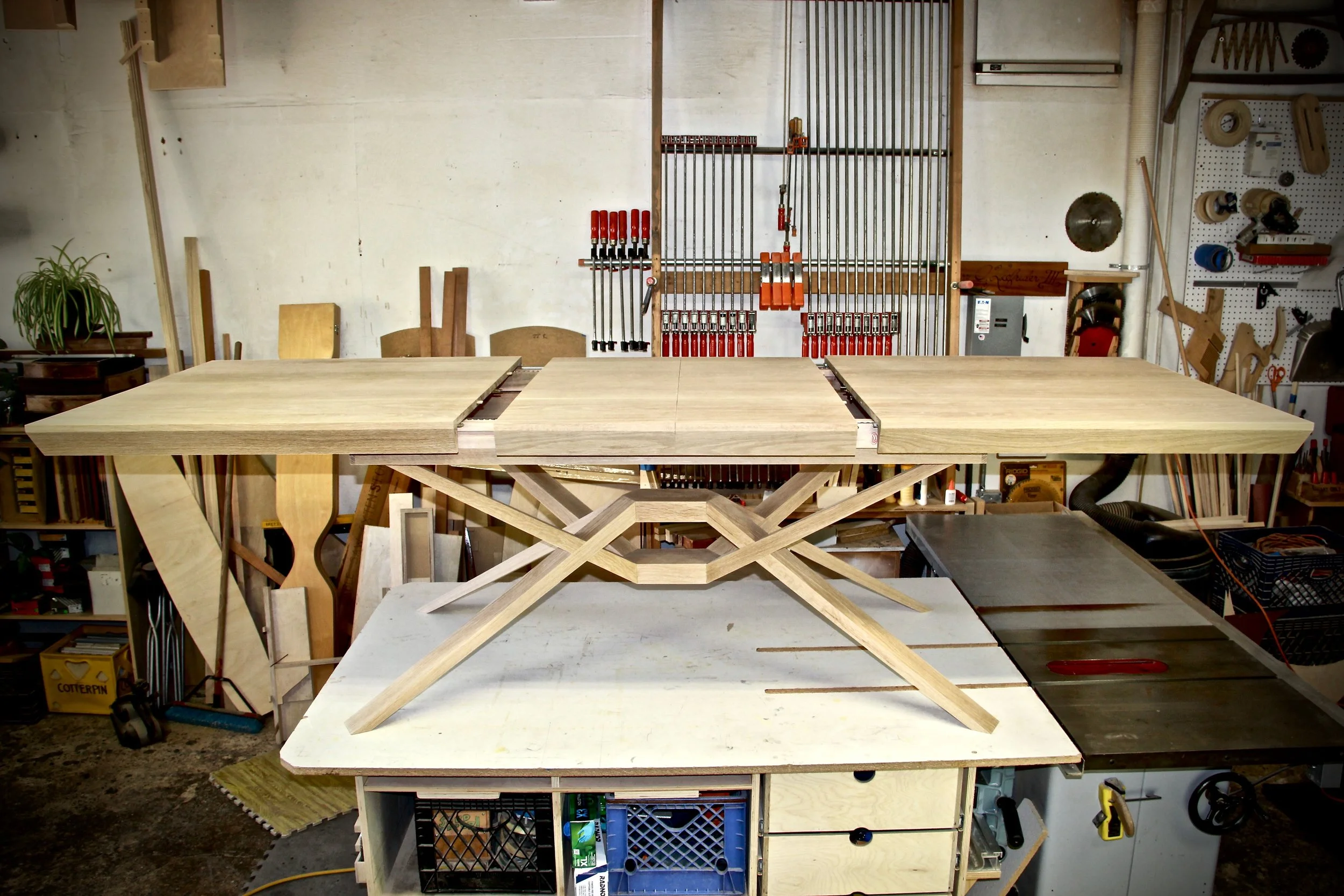 Recent Commission: White Oak Dining Table, Two Leaves on Mechanical Slides
