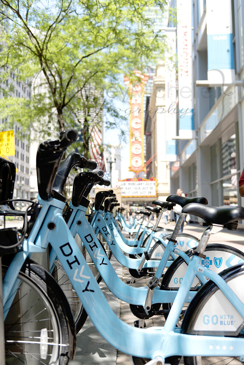 Divvy Bikes near the Chicago Theatre