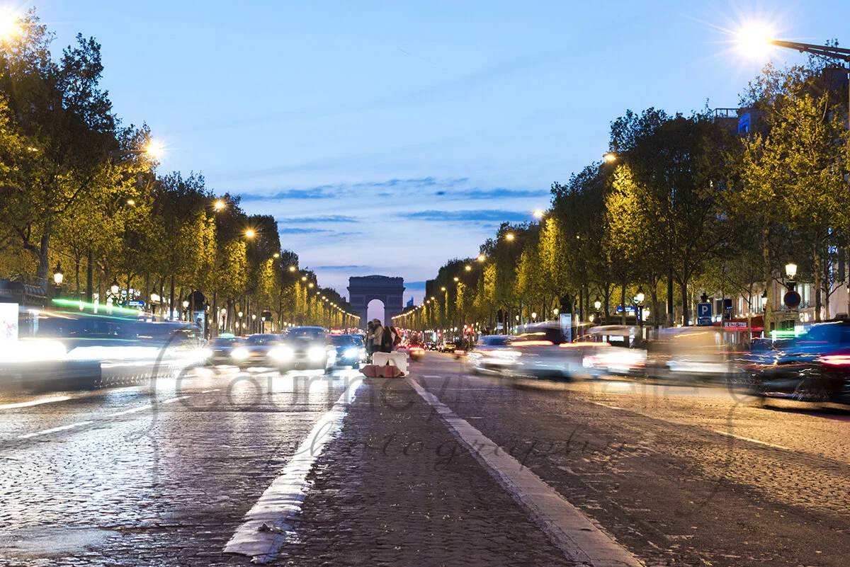 Arc de Triomphe at Dusk on Champs Élysées