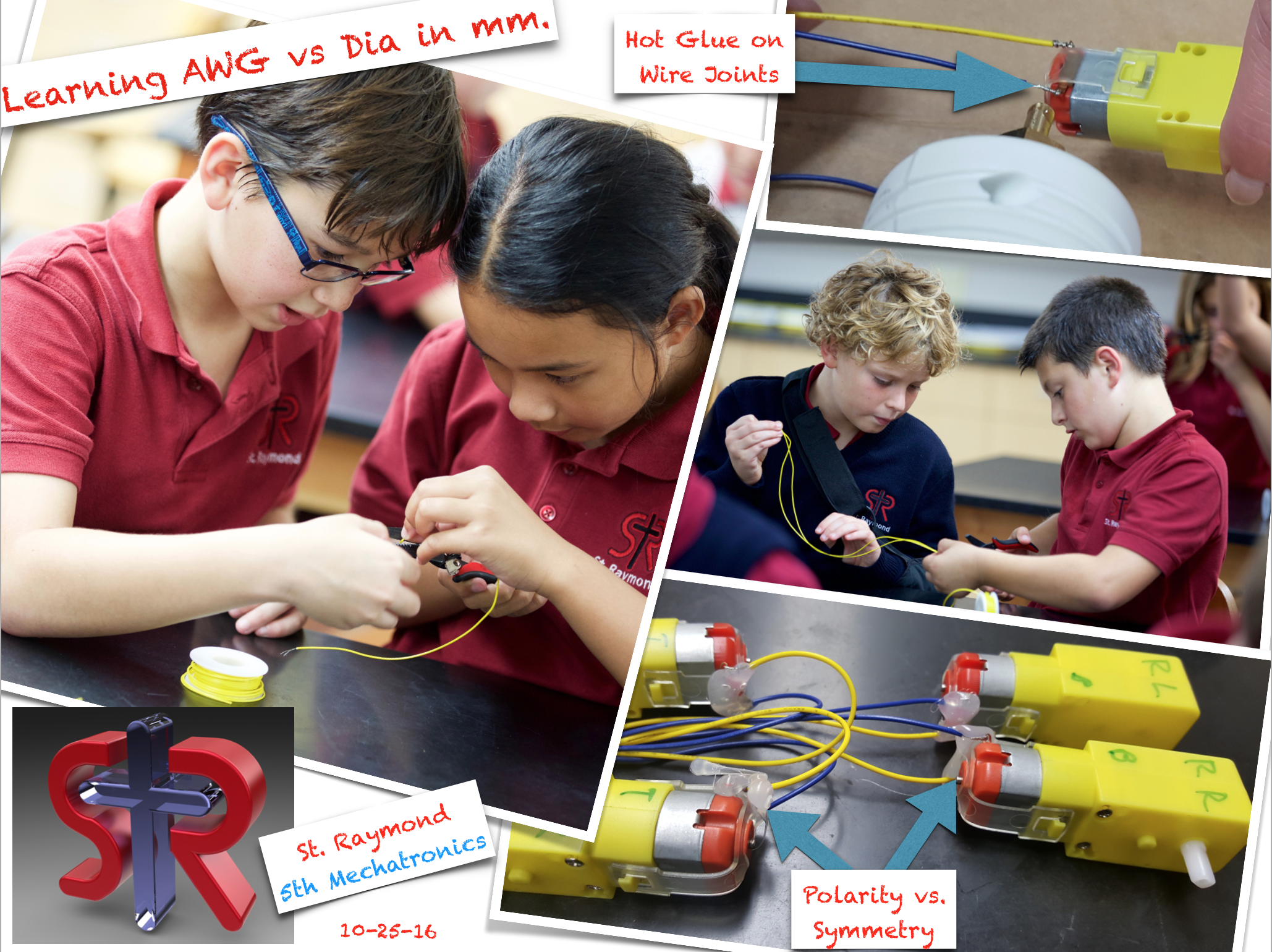 Brain Teaser with Symmetry: If the 4 motors in the lower right picture are for a model car then why are the blue wires on top of two motors and on the bottom of two others? 