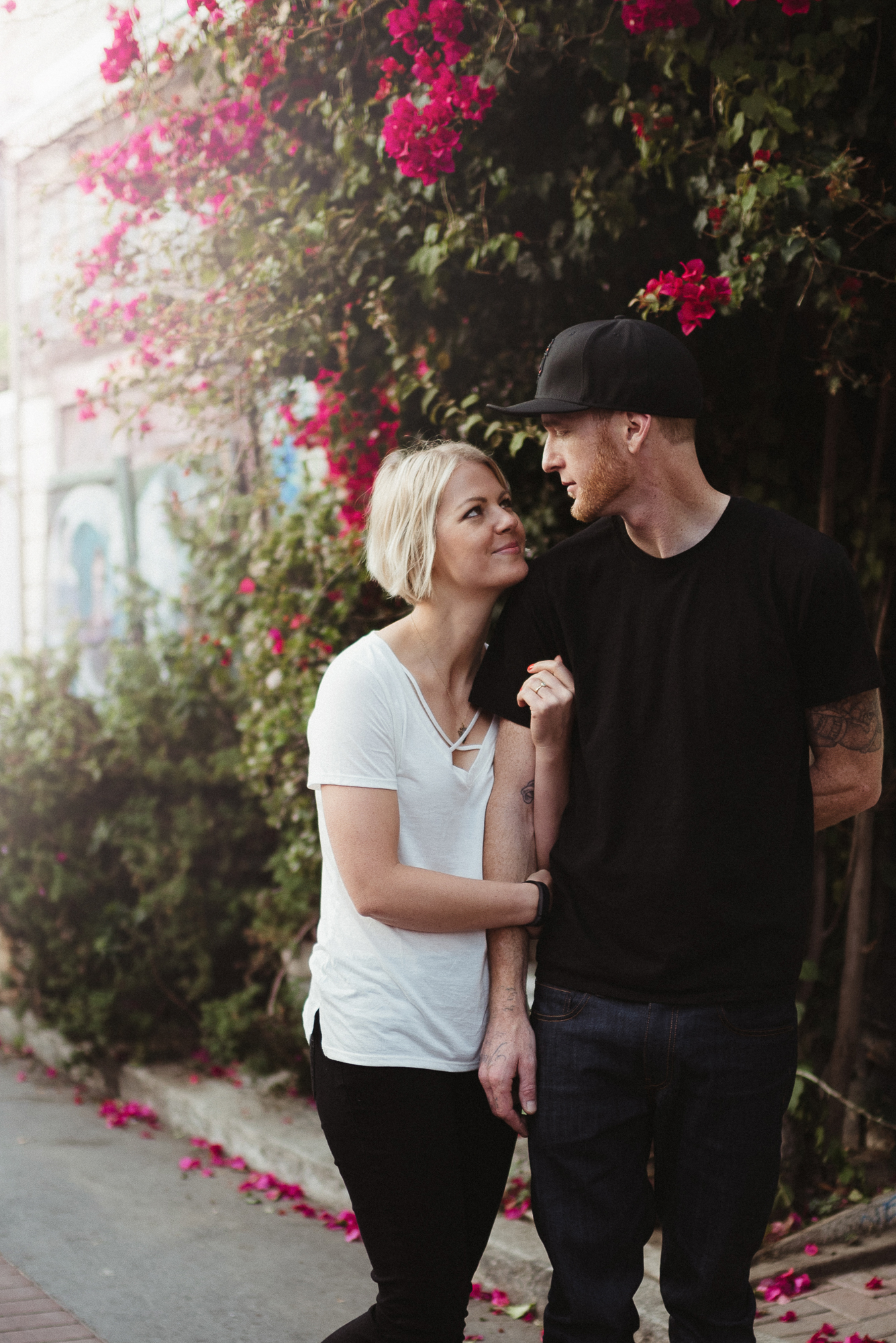 Romantic Portrait Session in front of Pink Flowers in San Franci