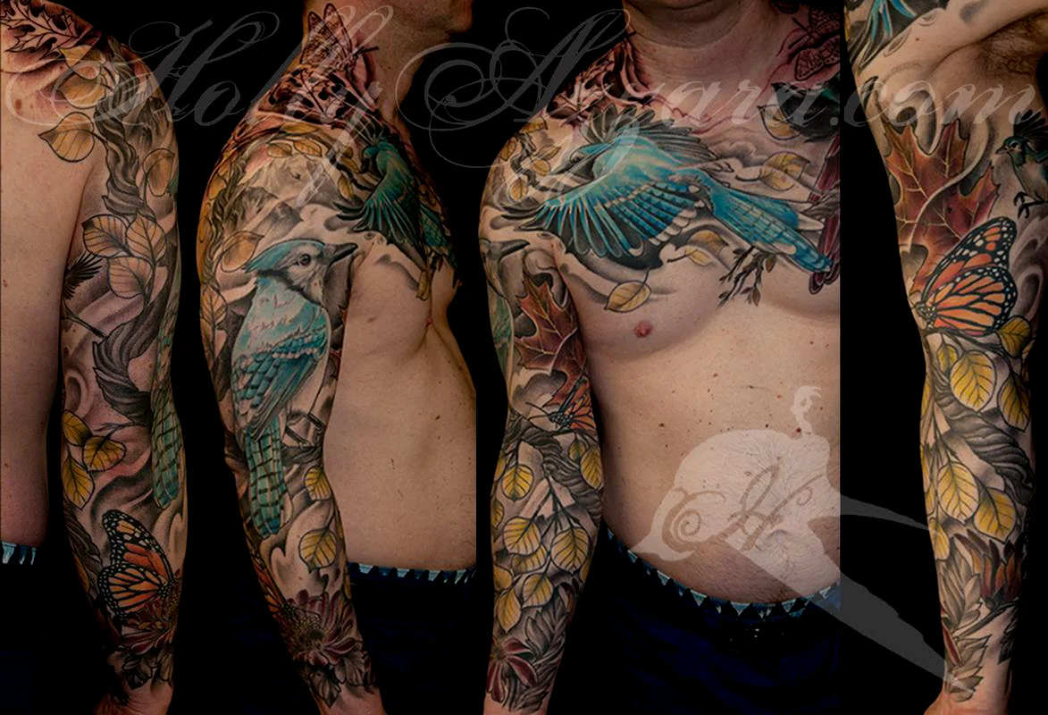 Bluejay and butterfly nature sleeve spread
