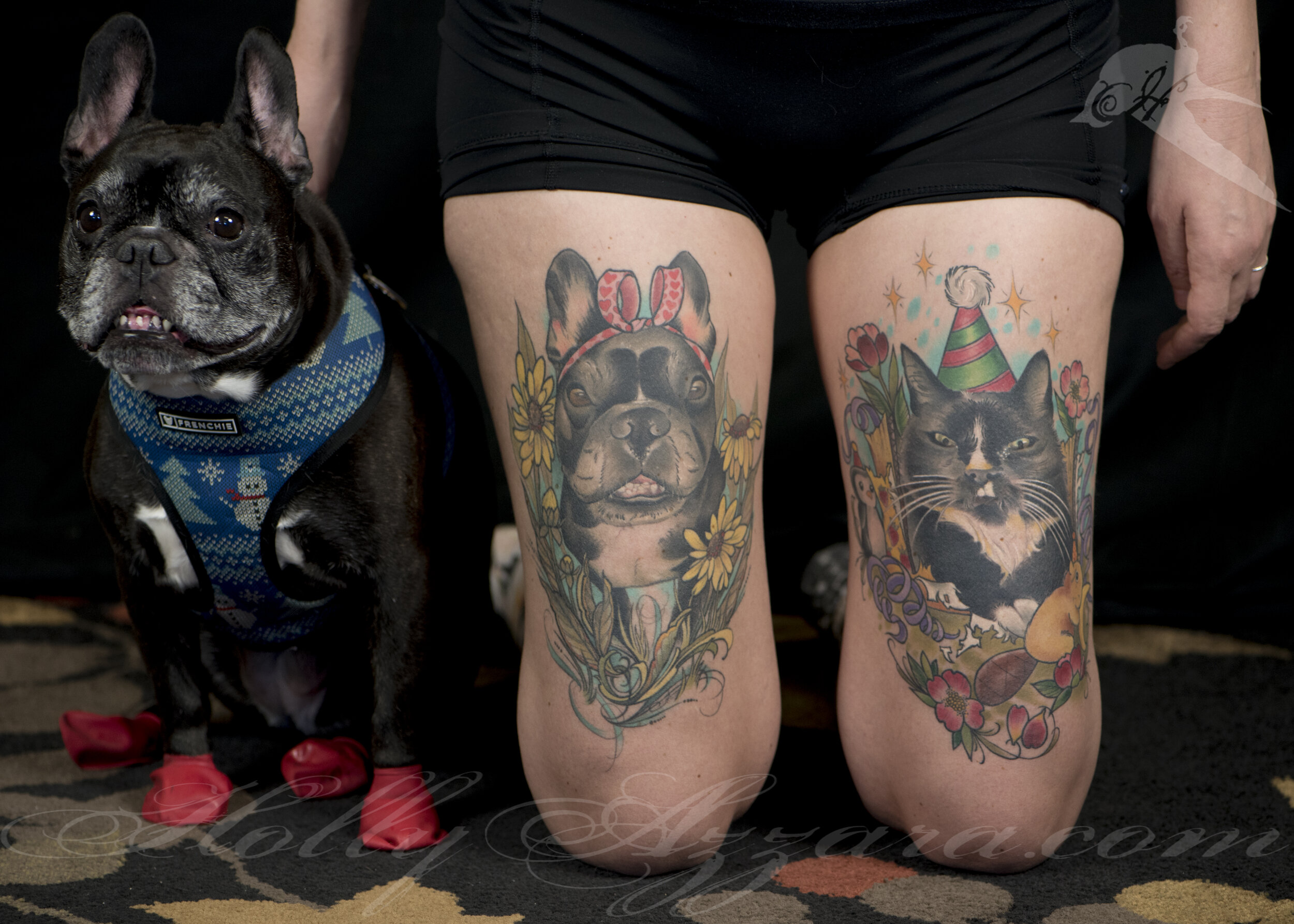 Microrealistic dog portrait tattoo on the inner