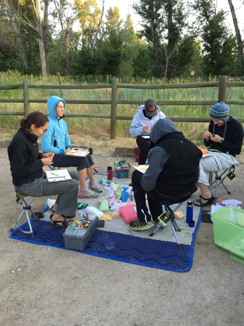 Figure 2: The Safran field crew processing data on birds. (Photo courtesy of Kim Greene)