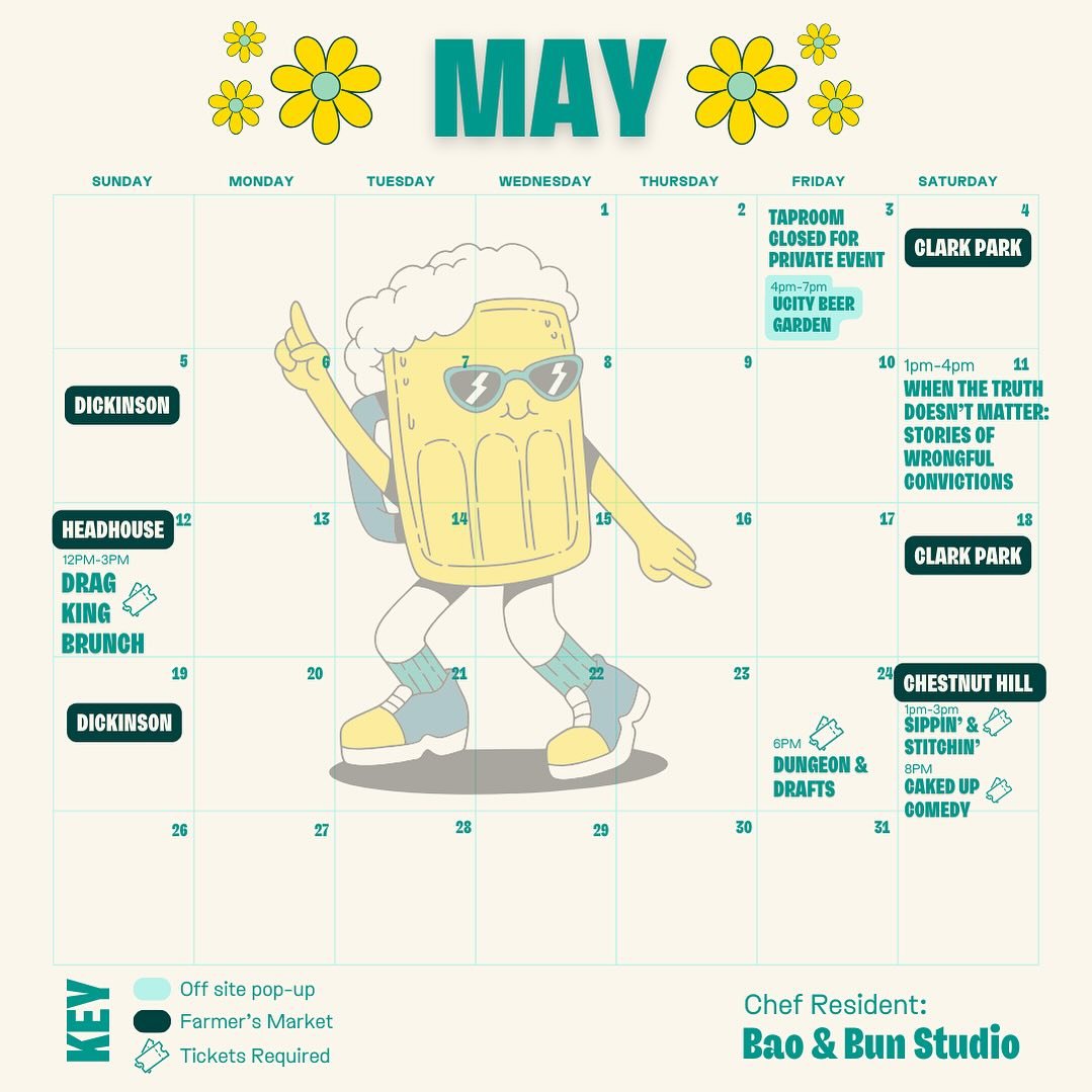 Happy May friends! 🌼 Here&rsquo;s a rundown of everything we&rsquo;ve got going on this month. We&rsquo;re hosting a panel on wrongful convictions and our farmer&rsquo;s market schedule is in full swing! Cya at the bar!!!