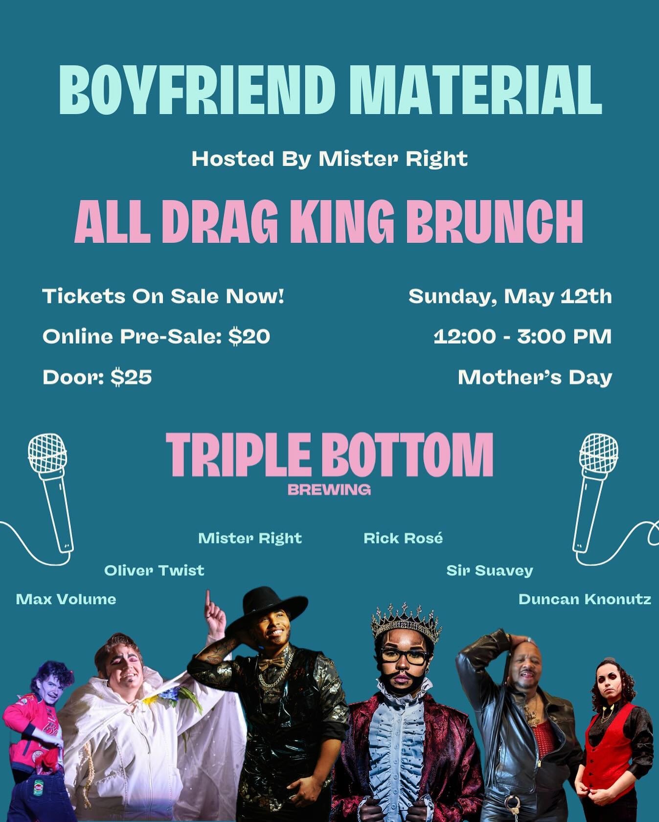 The Boyfriends are back! 😍 Join us this Sunday for a Mother&rsquo;s Day Drag King Brunch show!! Indulge in a delicious brunch by @baobunstudio paired with mimosas and your fave Philly craft beer 🥂 Huge thank you to @_mister.right_ for creating a sp
