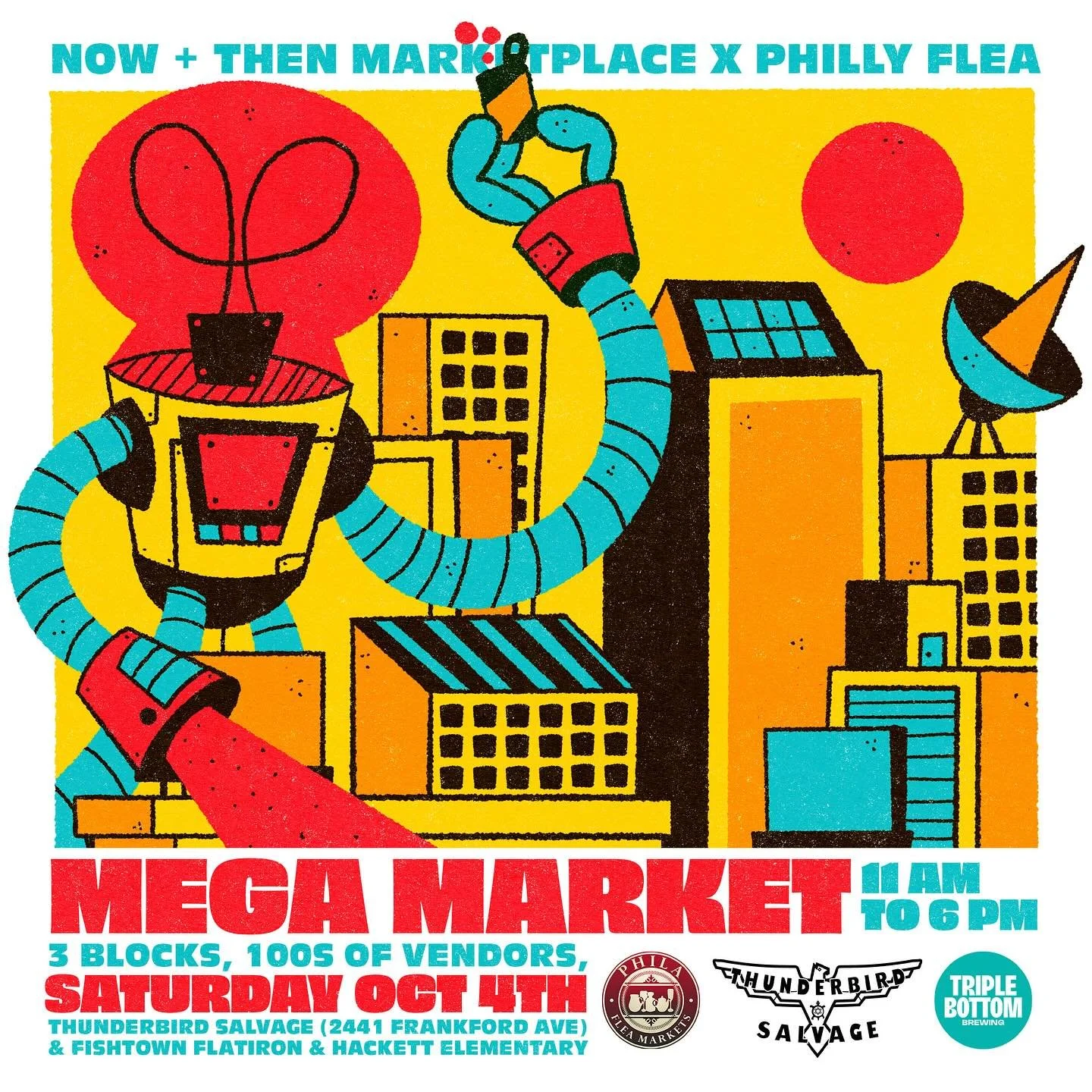 We&rsquo;re going to be in Fishtown at the Mega Market with @nowandthen_marketplace and @thunderbirdsalvage this Saturday serving your fave Philly beer! Explore vintage finds from furniture and knick knacks to clothes and books, all while sipping on 