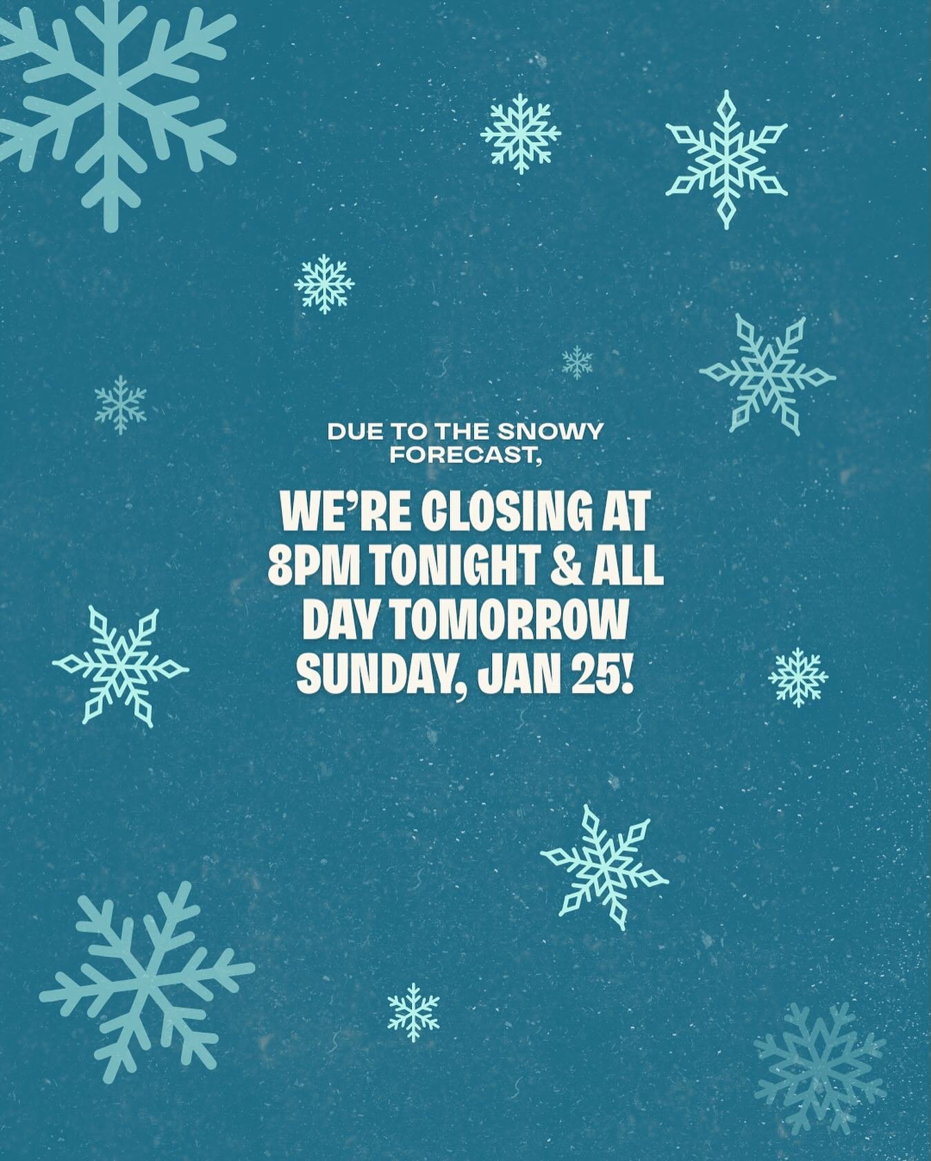 We want to make sure our team members get home safely tonight! Enjoy your snowy weekend, stay safe! We&rsquo;ll see on Wednesday at 3. ☃️