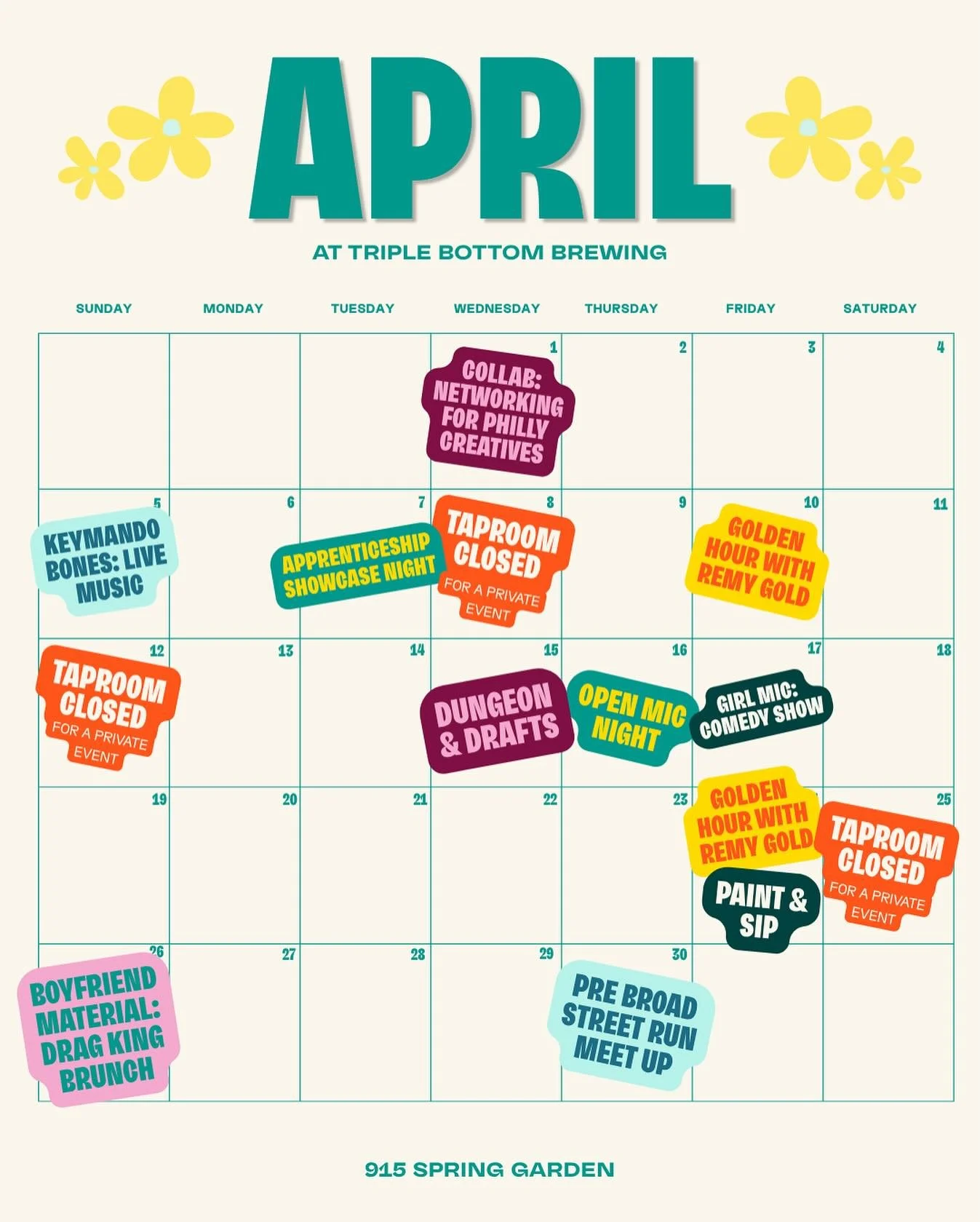 Spring has sprung and we have a ton of fun events for you to join in April! 🌼&nbsp;We had some errors in yesterday&rsquo;s post and our website was down but it&rsquo;s all fixed now and ready to go! Cheers to Spring, cheers to April! 🍻&nbsp;Link in