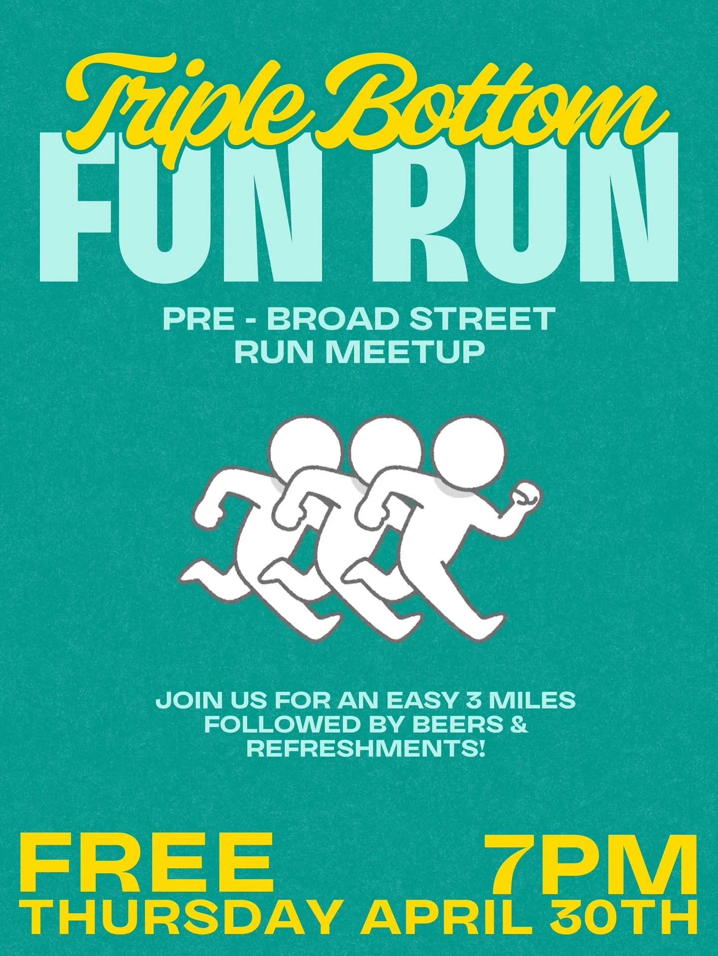 Calling all runners! 🏃&zwj;♀️🏃&zwj;♂️ We&rsquo;re hosting a Fun Run the Thursday before the Broad Street Run! Sean will be leading the way and guiding you on an easy 3 mile run to warm up before race day. No RSVPs or tickets required, just meet us 