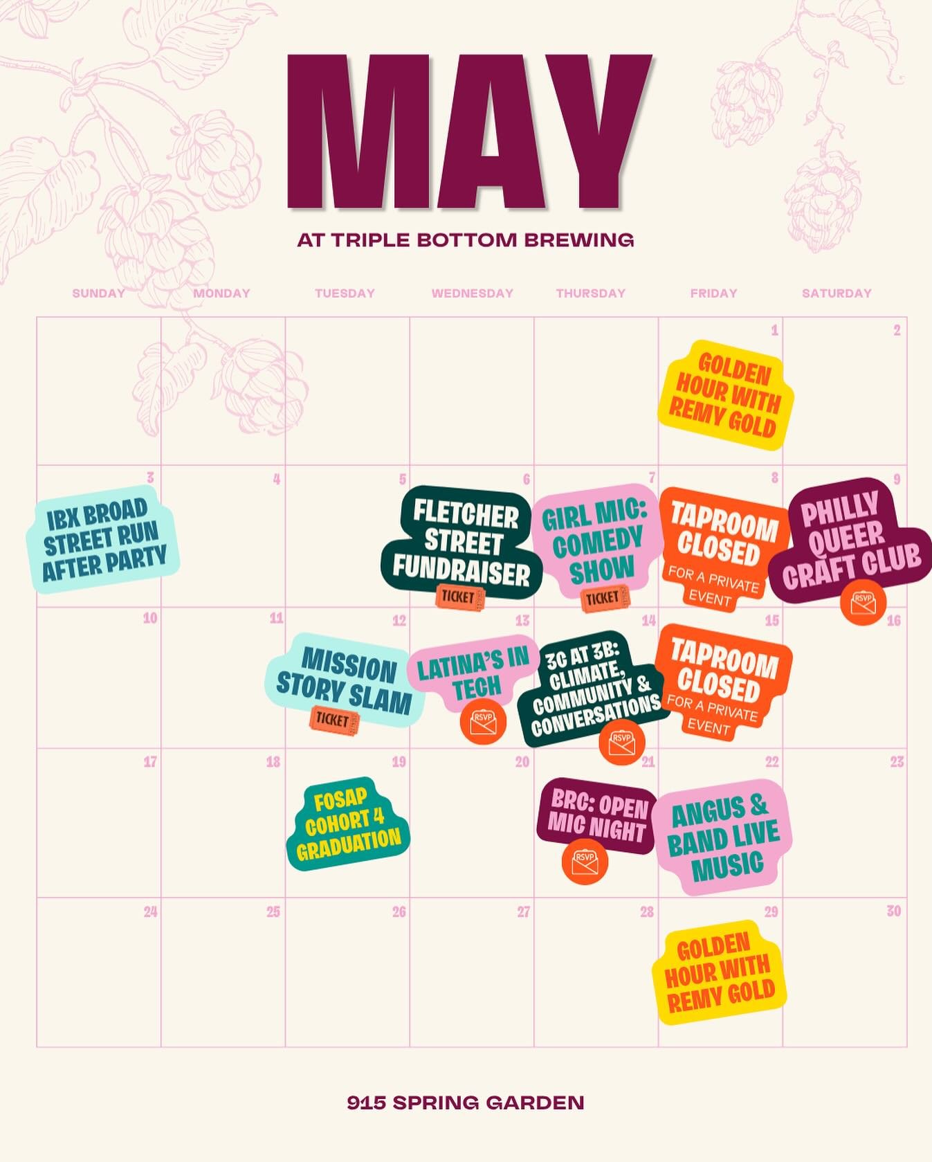 Happy May! Sorry we&rsquo;re a bit late posting this, we&rsquo;re still coming down from the Broad Street Run whirlwind! Nevertheless, we have some fun events happening at the taproom this month we&rsquo;d love for you to join! Please note we are clo
