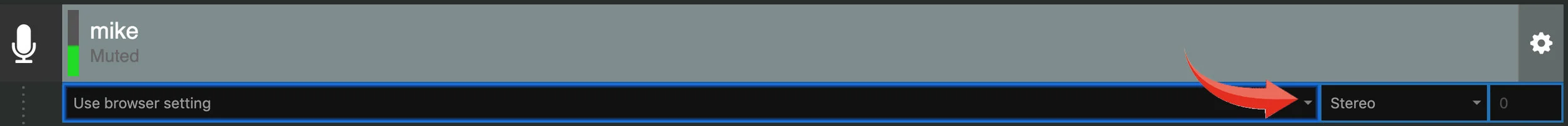 Click on the down-arrow to open microphone selection box