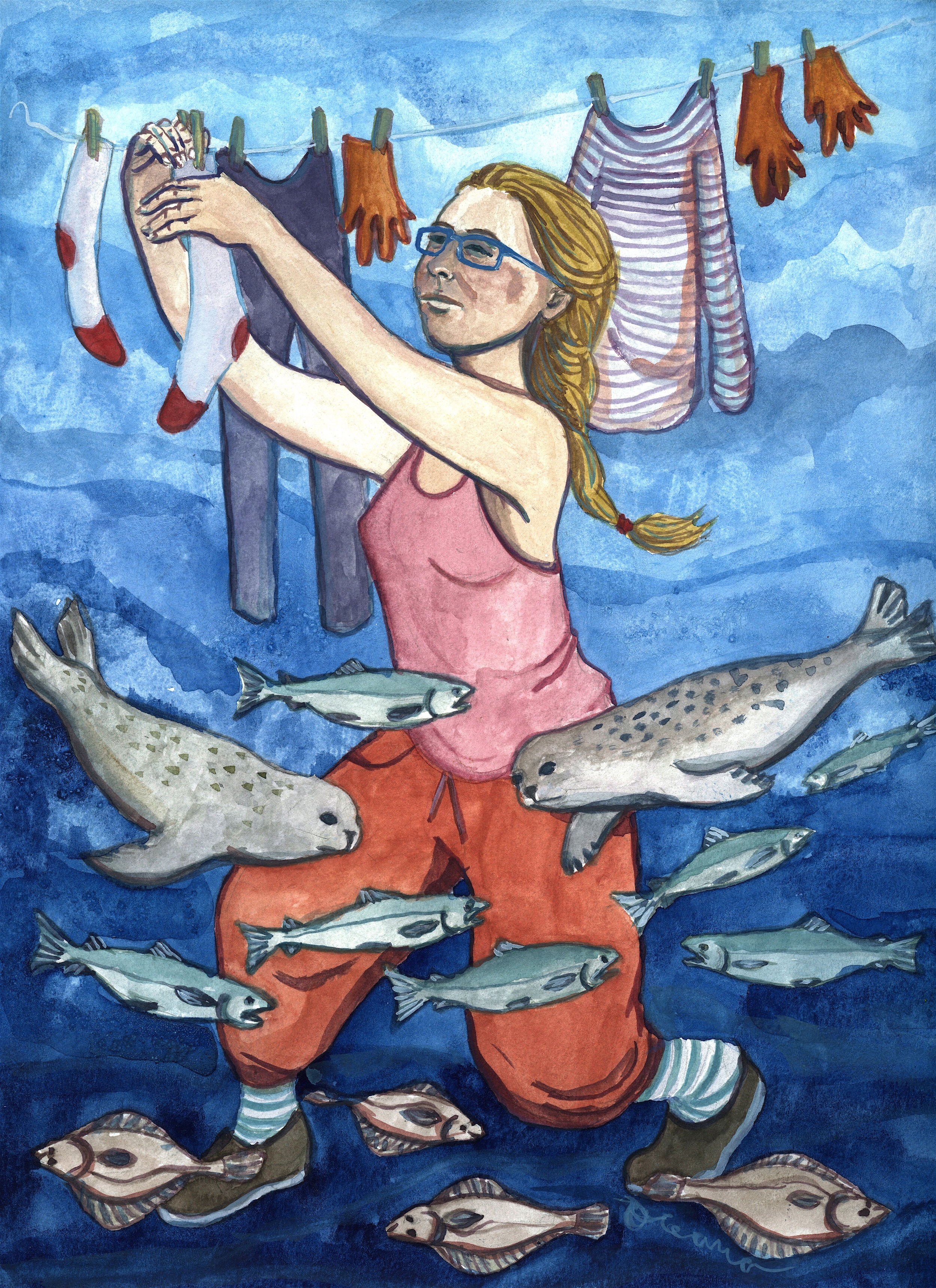 Ready for Bunk: Gouache on paper, 9x12, Sold