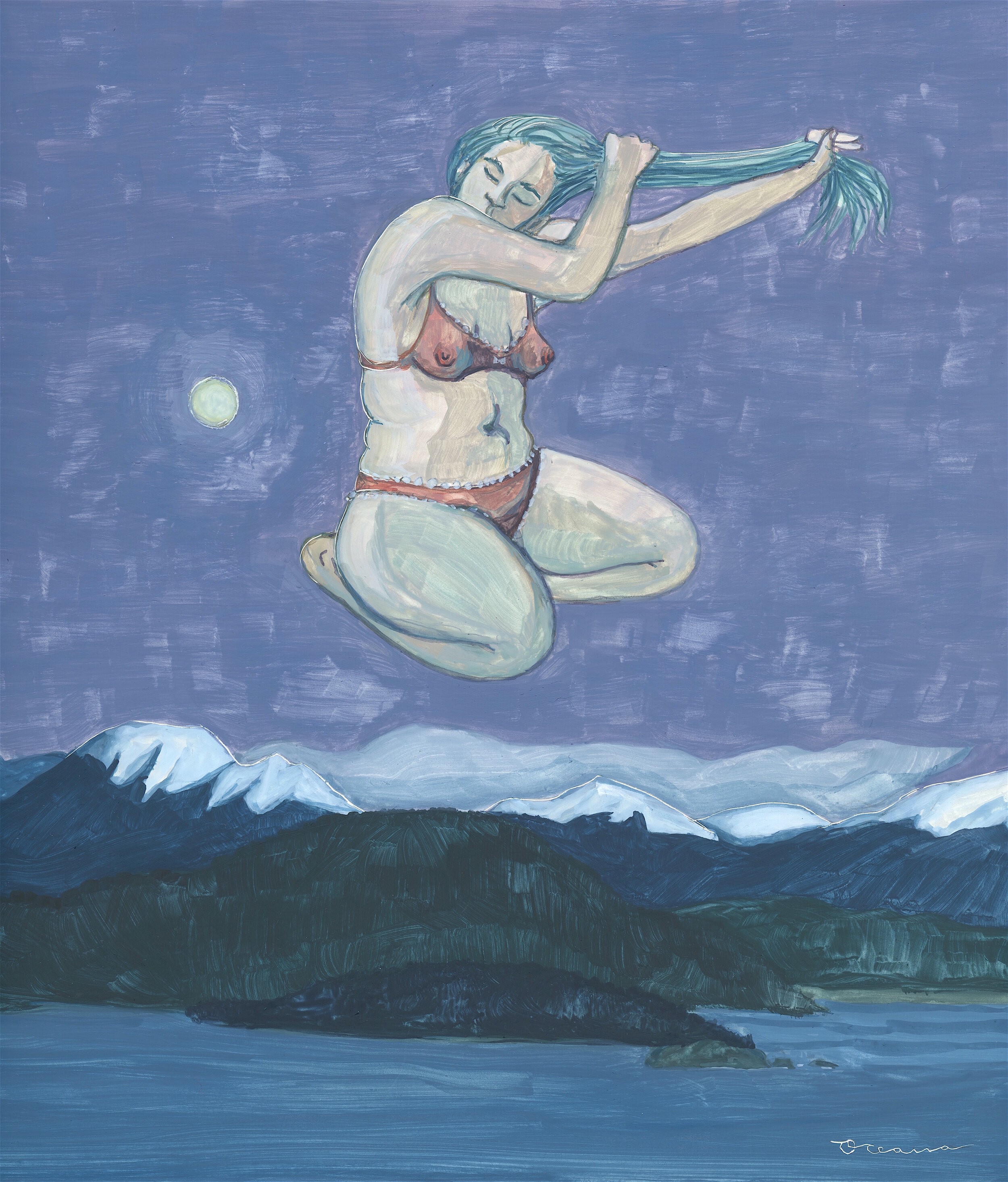 Moonbather: Gouache on claybord, 10x10 (original size), Sold
