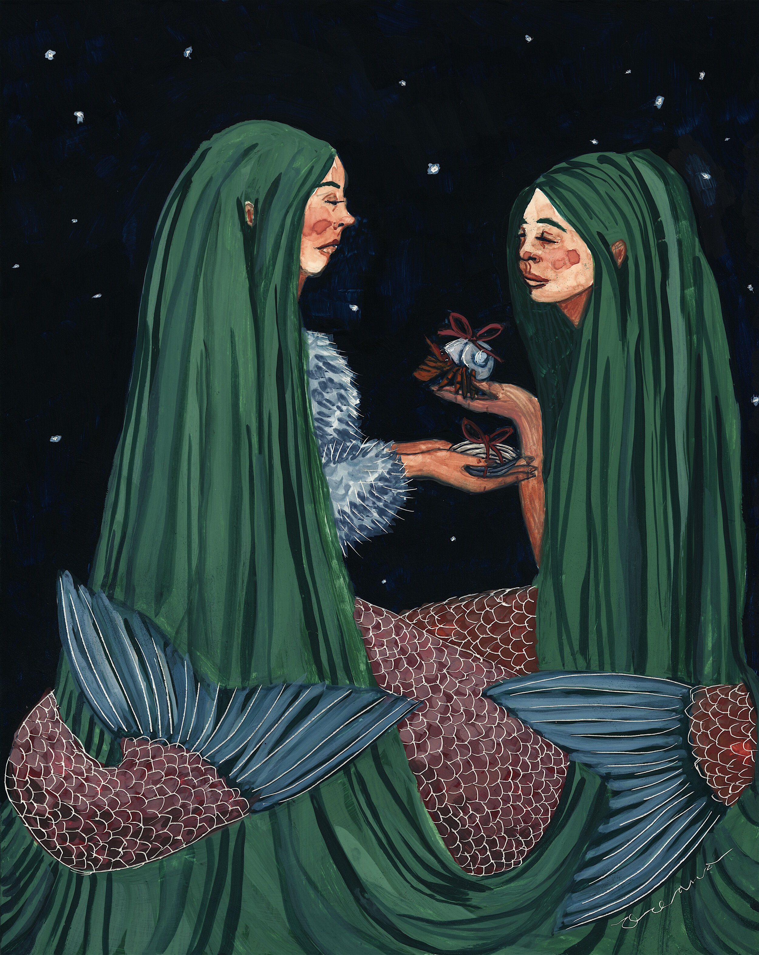 Mer Gift 1: Gouache on Claybord, 8x10, Sold