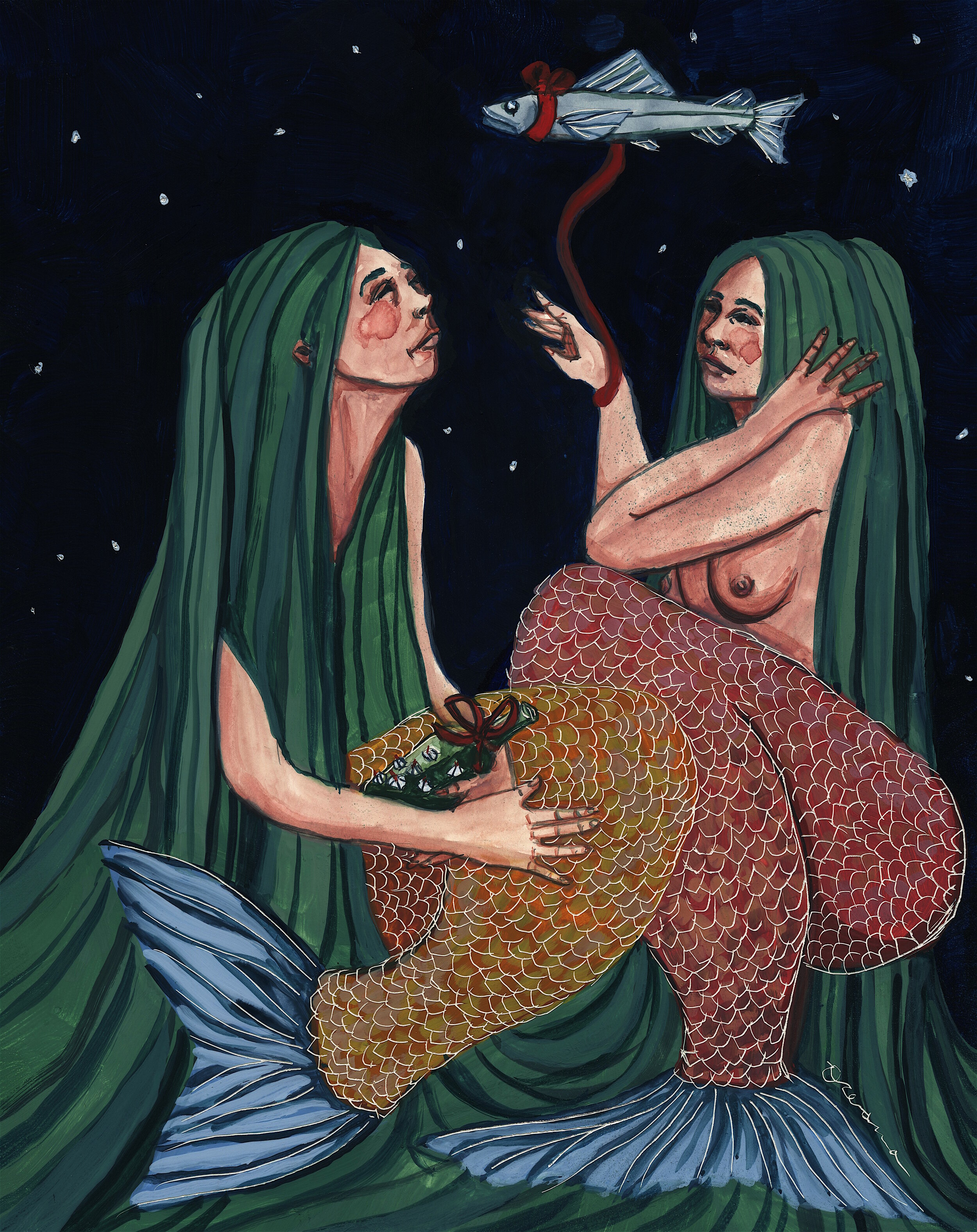 Mer Gift 2: Gouache on claybord, 8x10, Sold