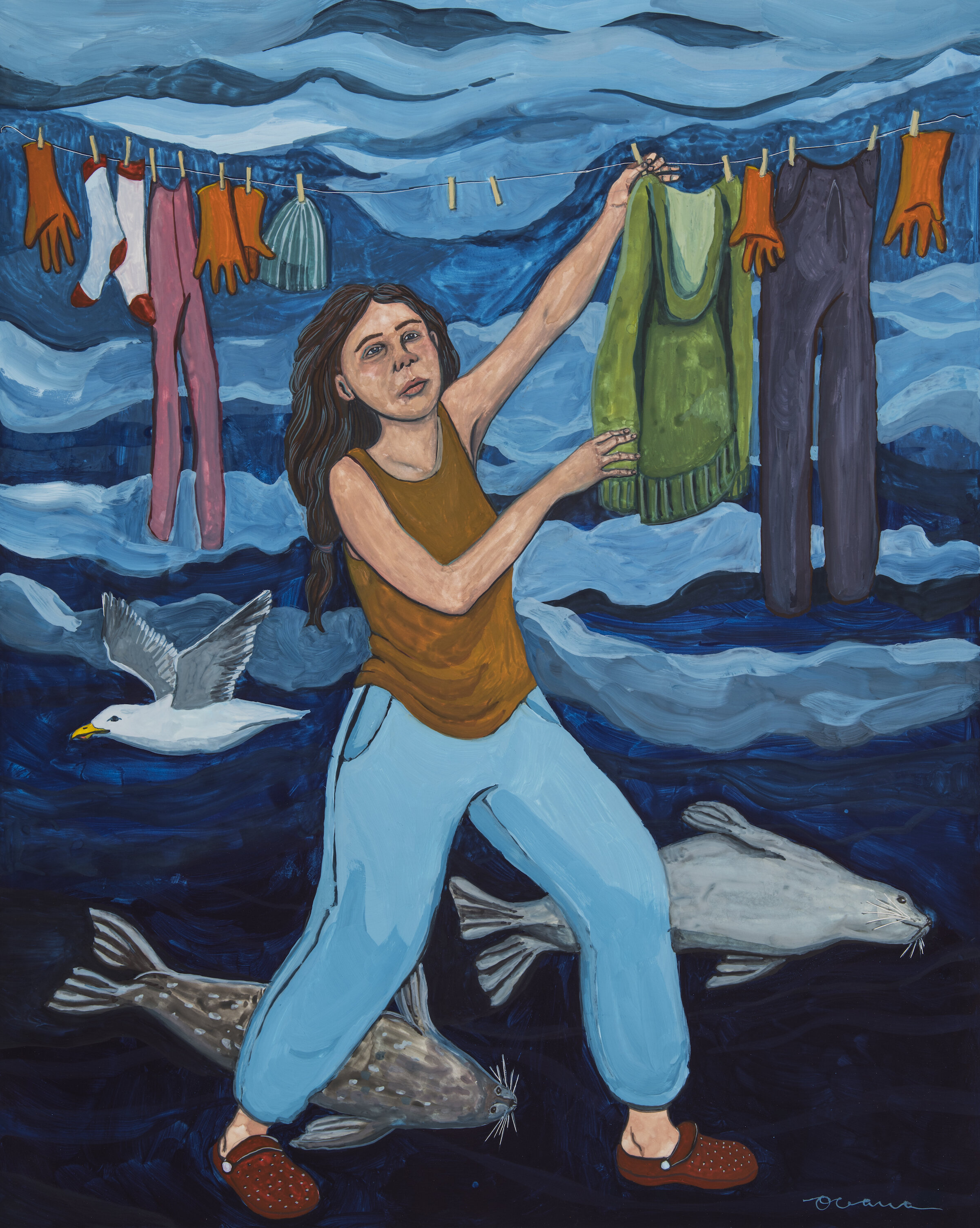Clothesline: Gouache on claybord, 16x20