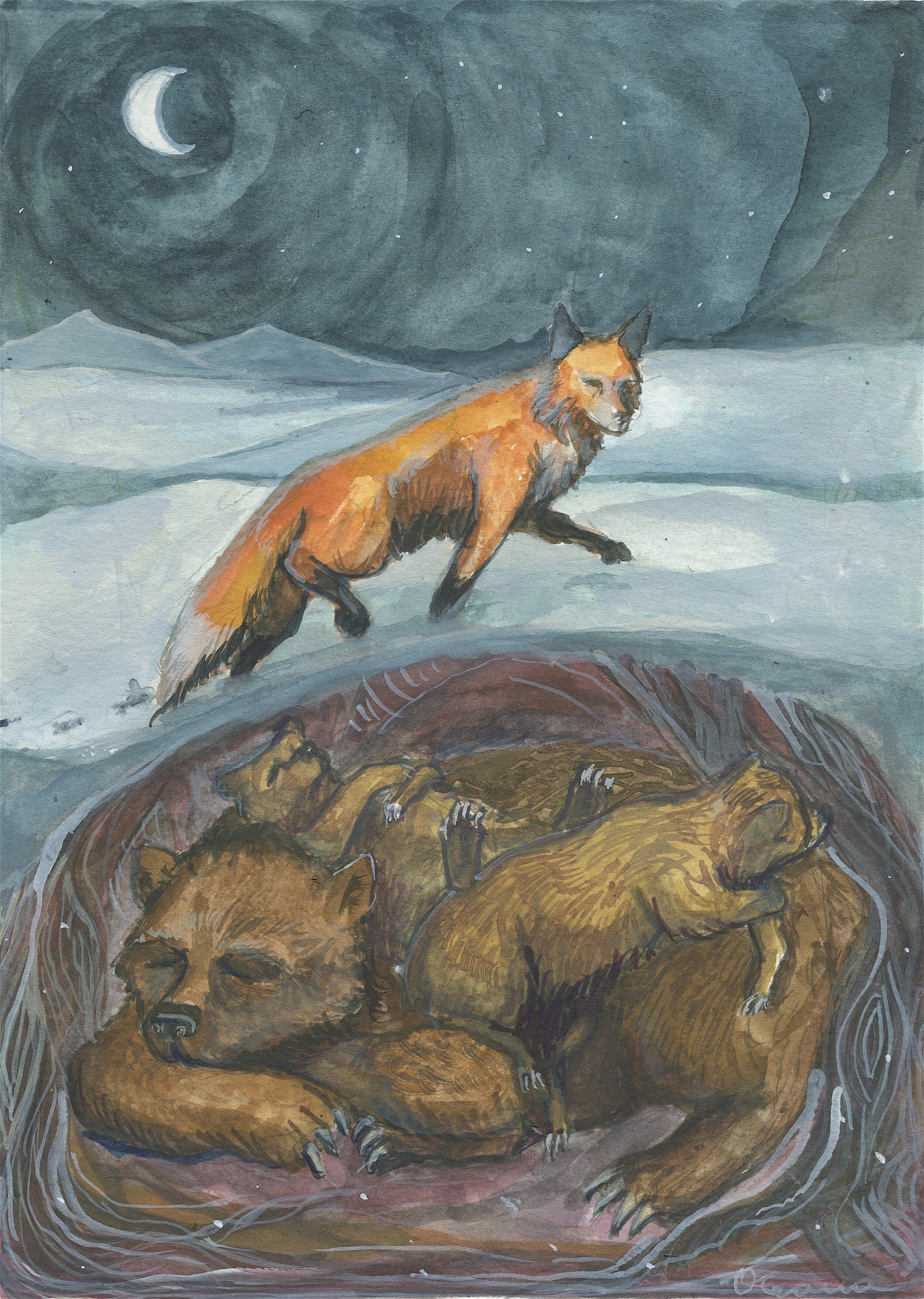 Above and Below: Gouache on paper, 8x10, Sold
