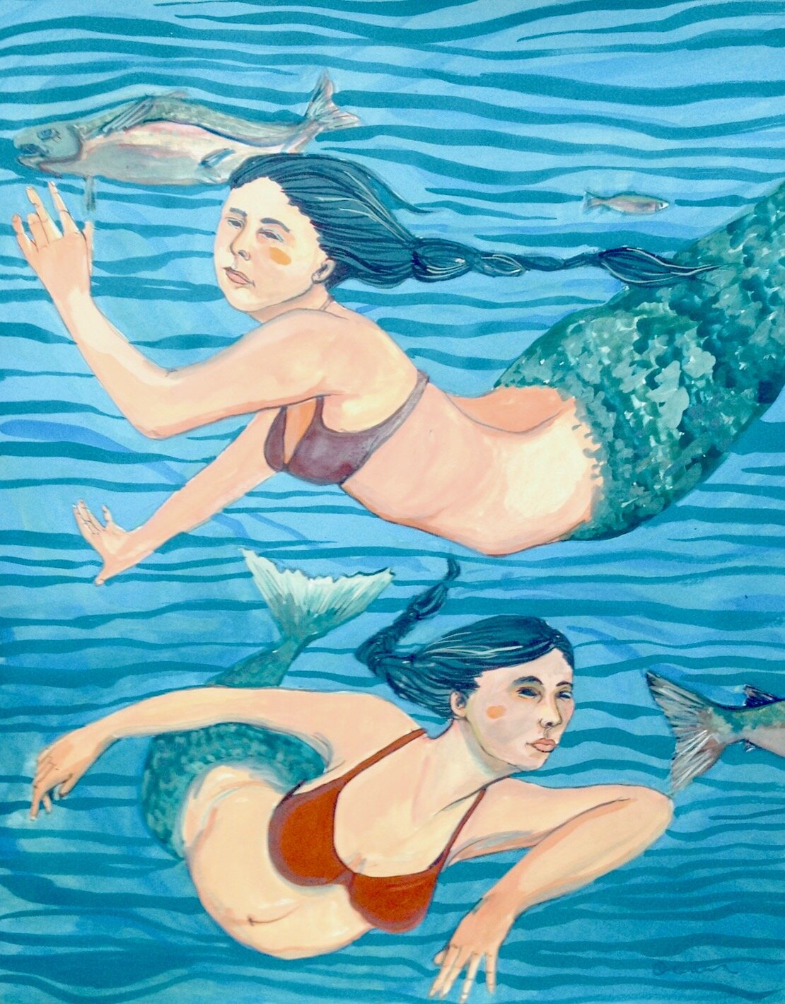 Plenty of Fish in the Sea: Gouache on paper, 16x20, Sold