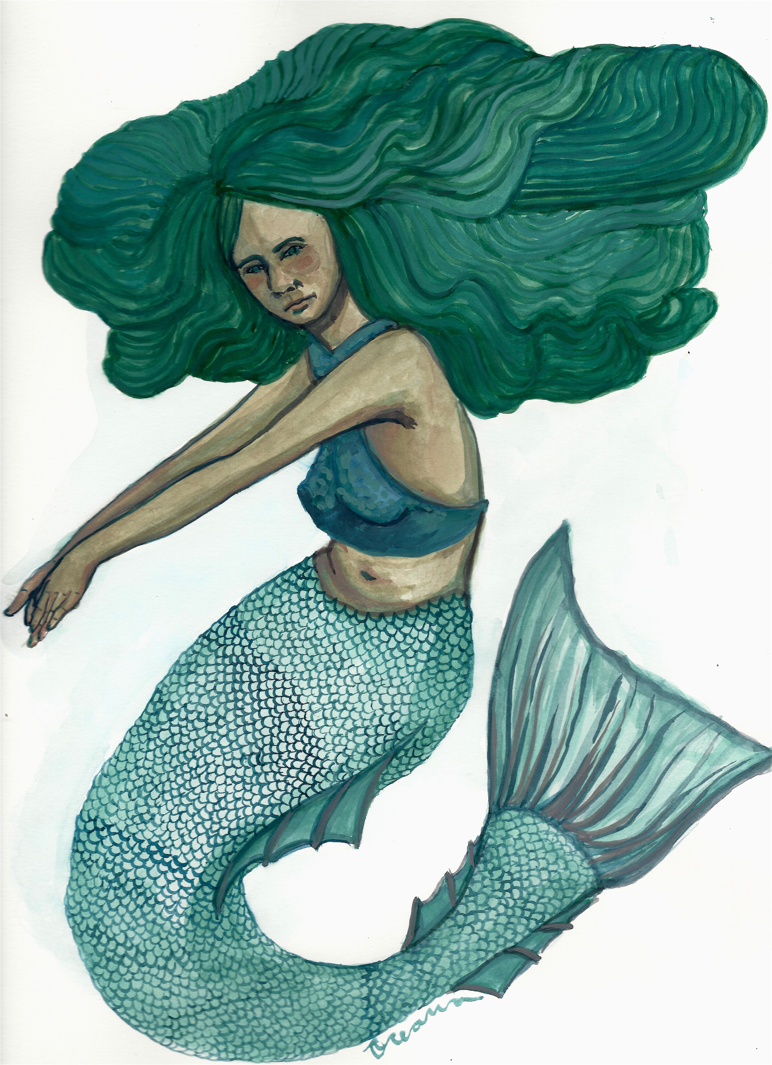Silver Mer: Gouache on paper, 9x12, Sold