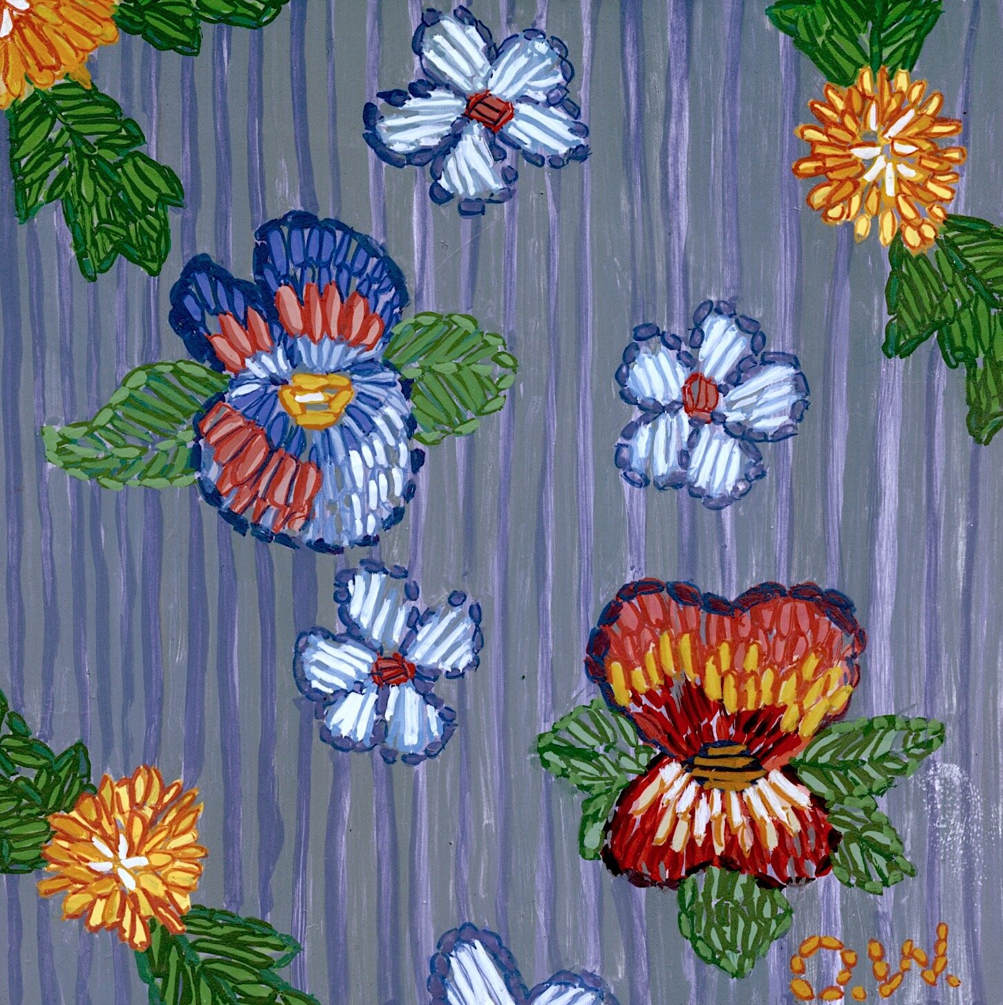 Flower Swatch, Gouache on claybord, 5x5, sold