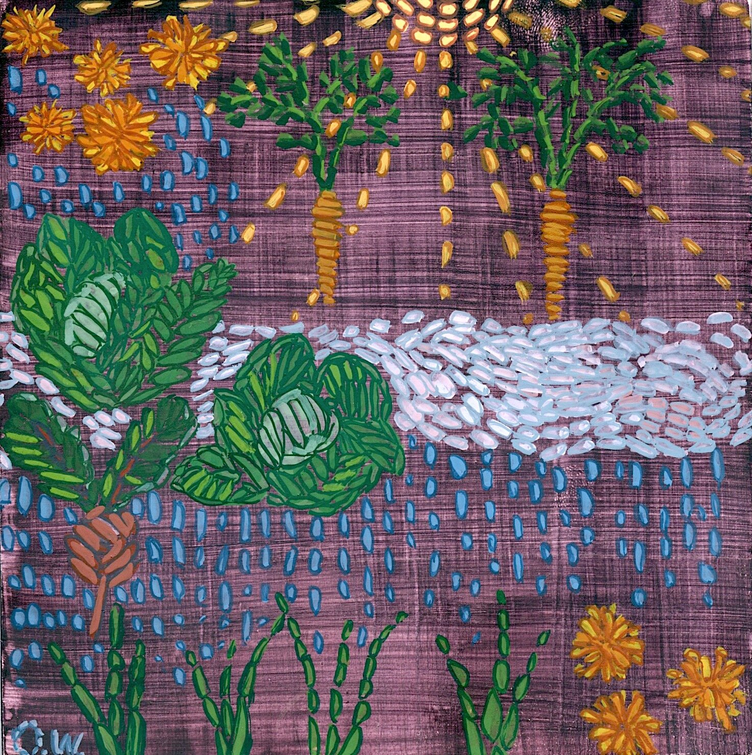 Garden Swatch, Gouache on claybord, 5x5, sold