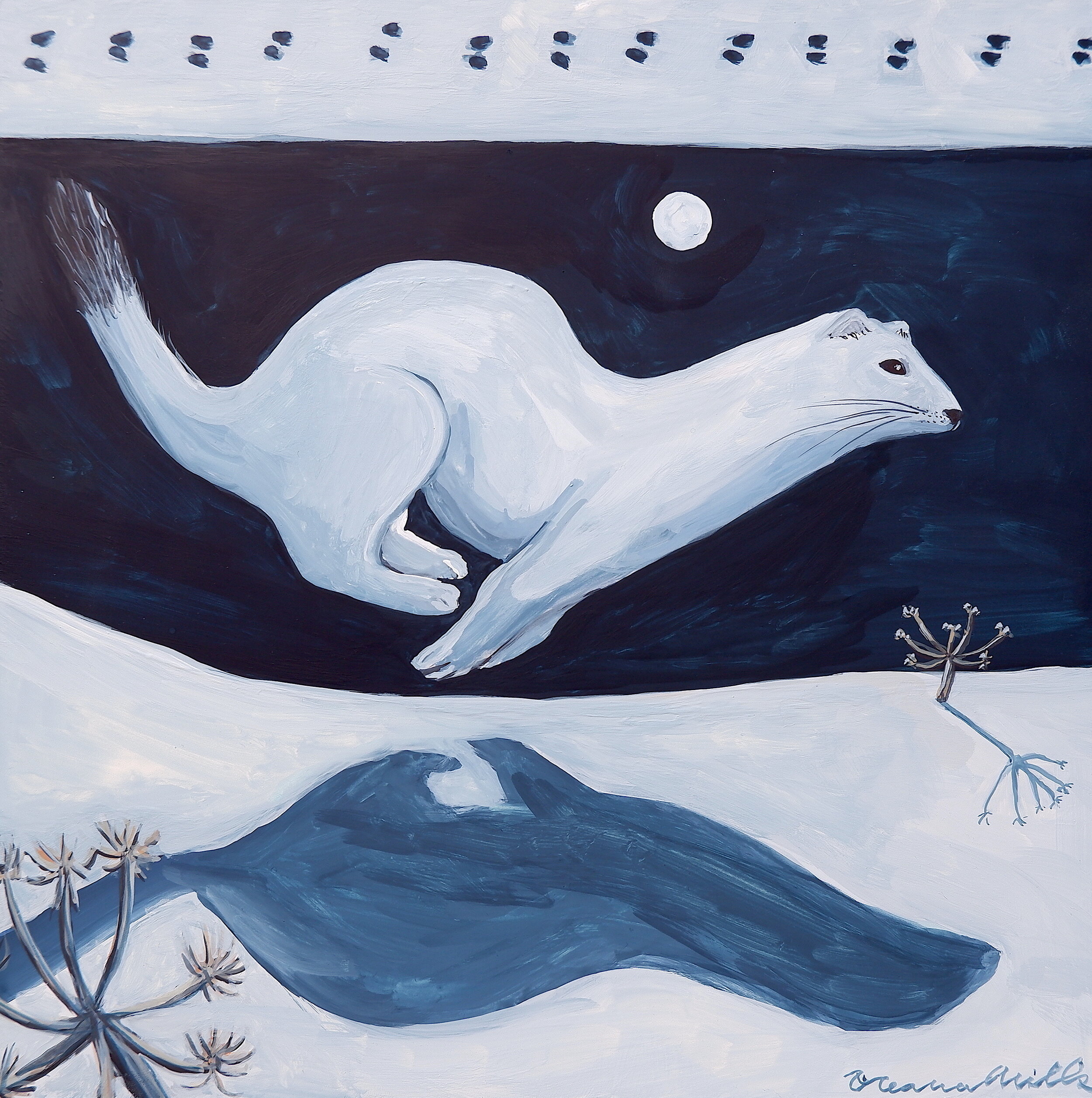 Moon Ermine, Gouache on claybord, 10x10, NFS