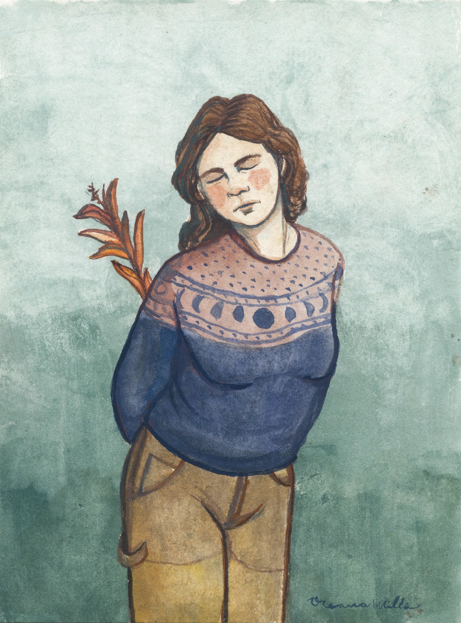 Fireweed Girl, 6x8, gouache on paper mounted to wood panel