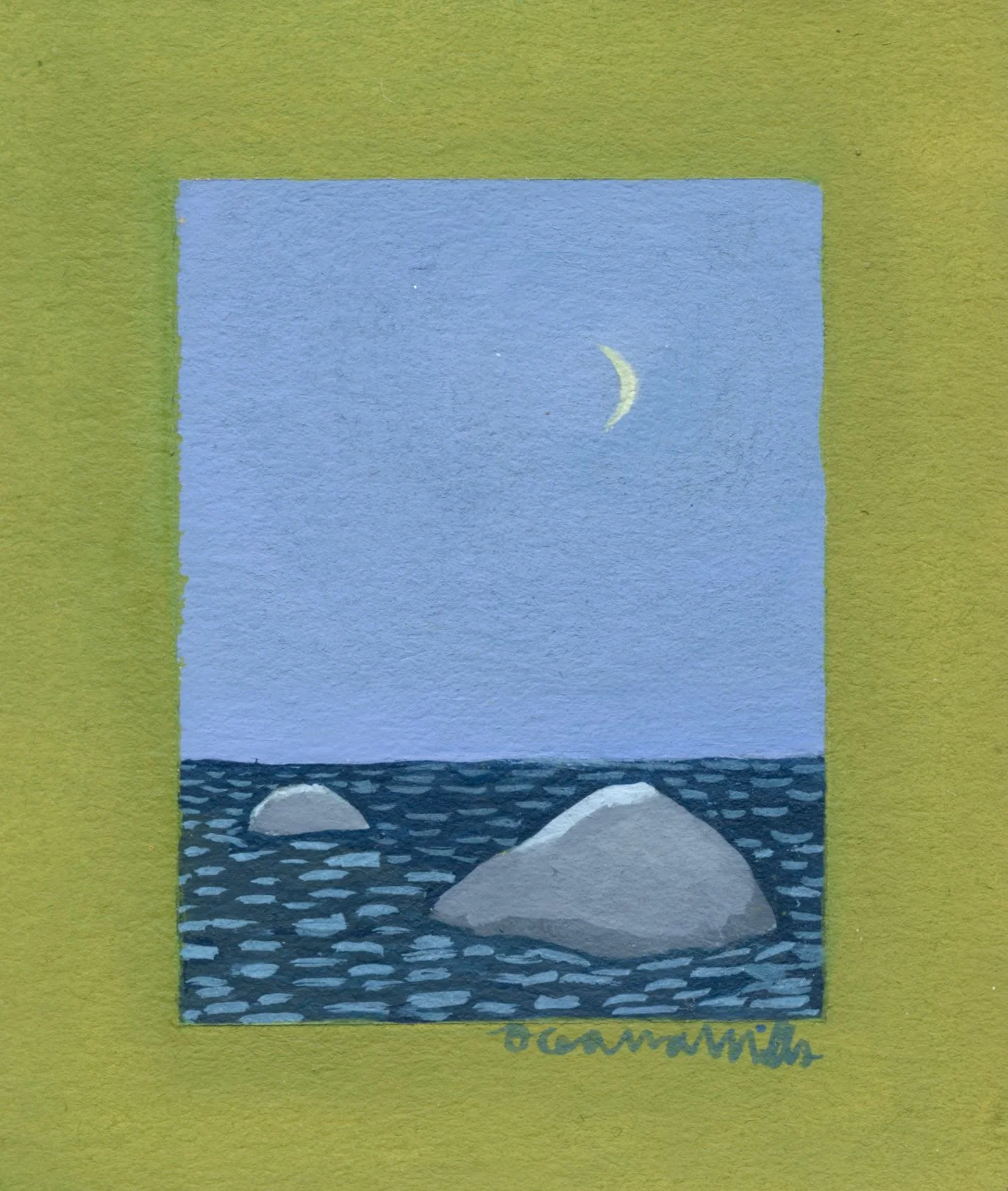 Sea and Moon, 2.5x3, gouache on paper