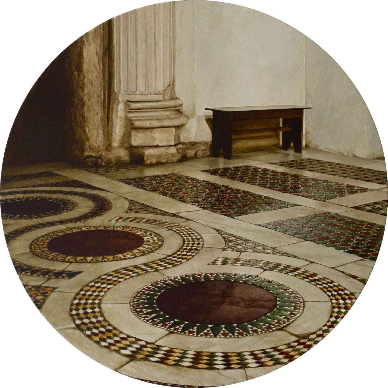 In the Waiting:     Oil on Canvas   600 Diameter .  Santa Maria in Cosmedin, Rome
