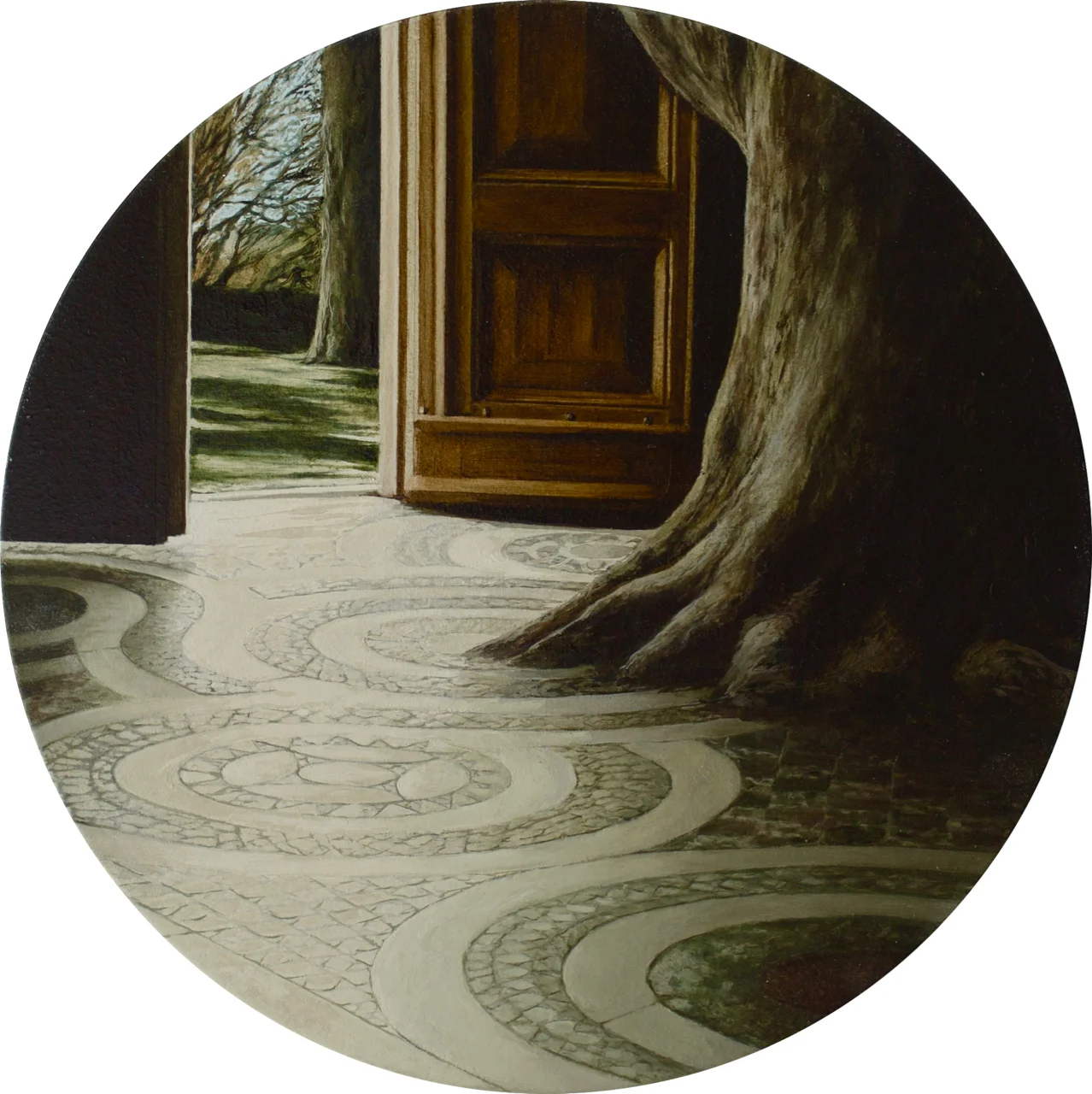 Towards the Door  :   Oil on Canvas  300 diameter  .  Cathedral of the Annunciation, Anangi 