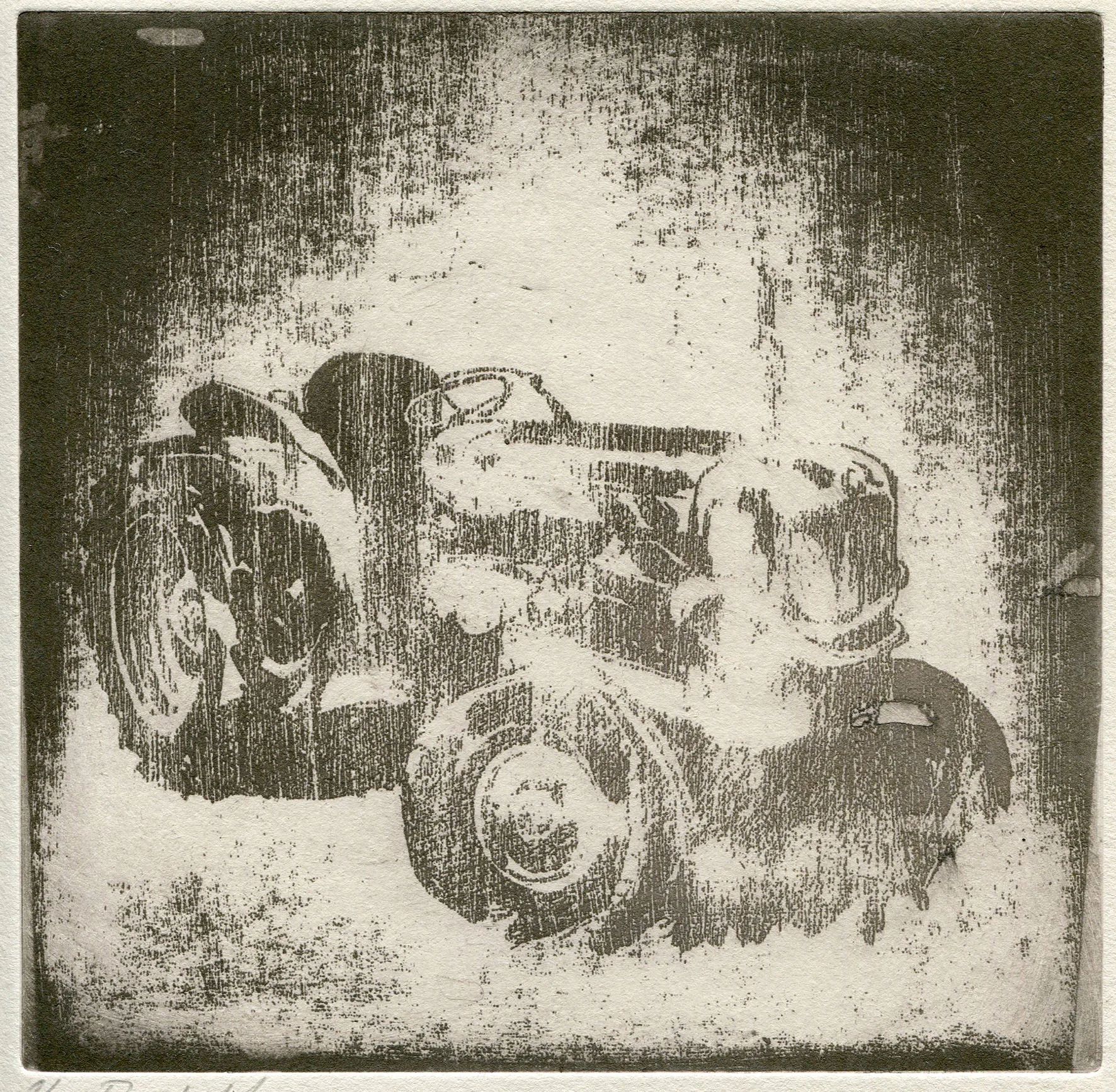 Traktor II (dyptrykk photopolymer, 18,3 x 18,8 cm, 2018)